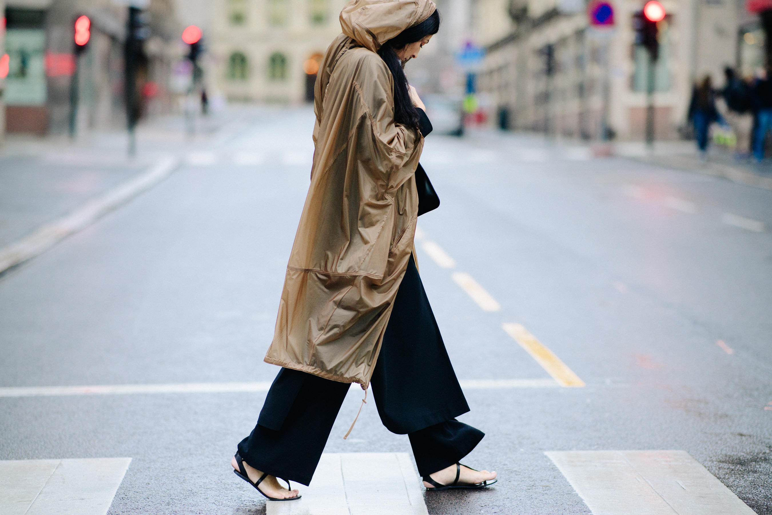 Woman wearing beige trench coat
