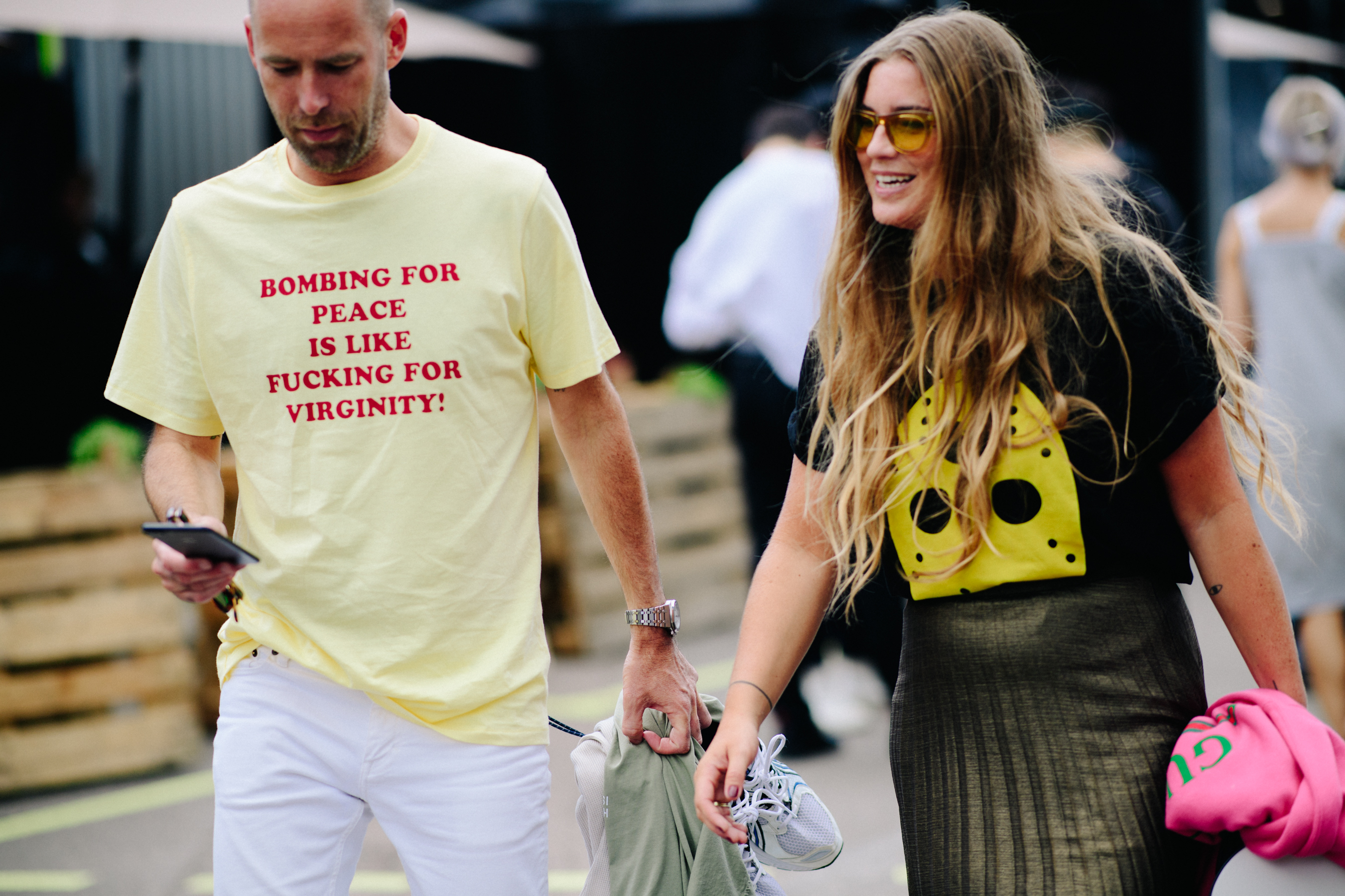 Man wearing statement t-shirt