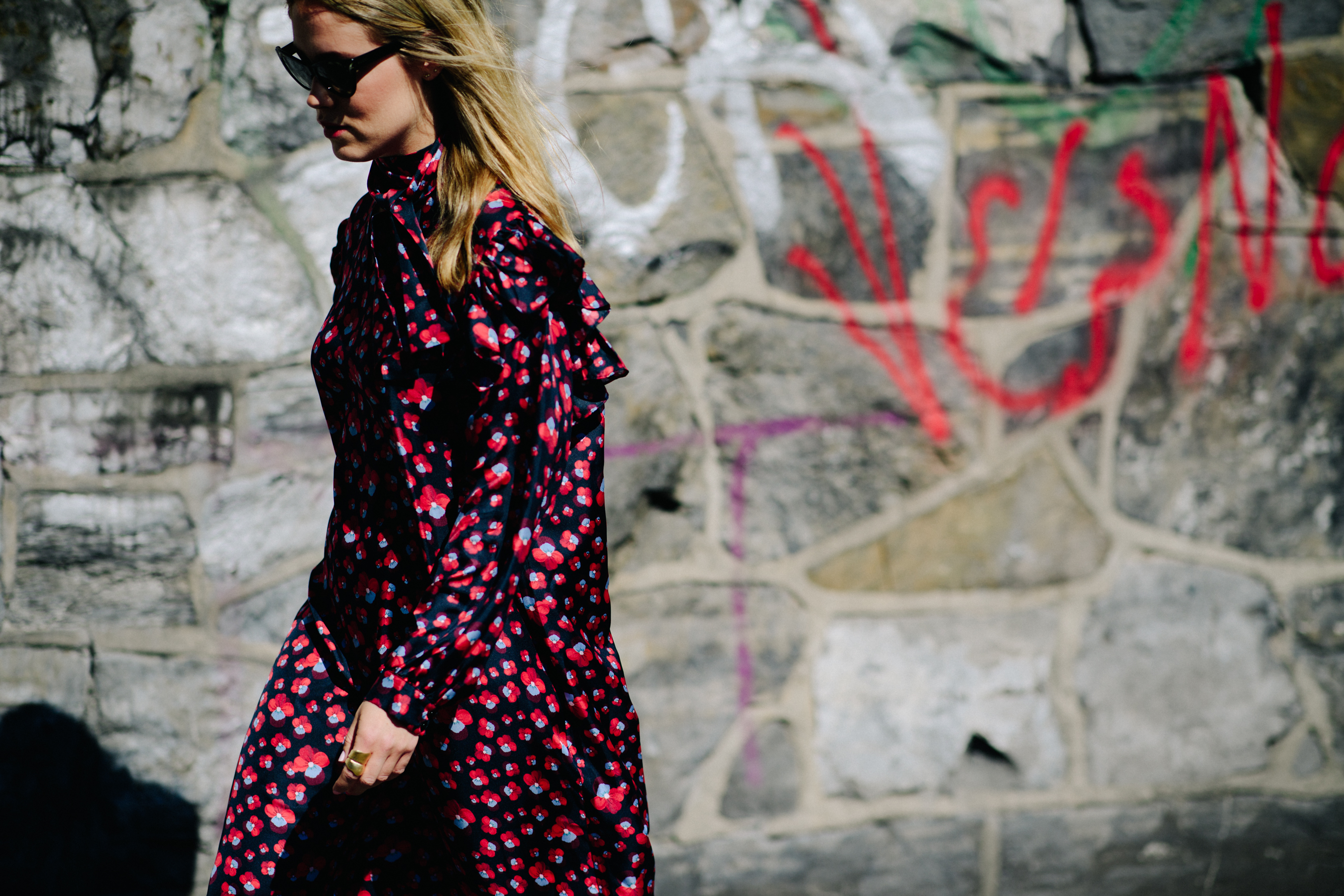 Woman wearing Balenciaga dress