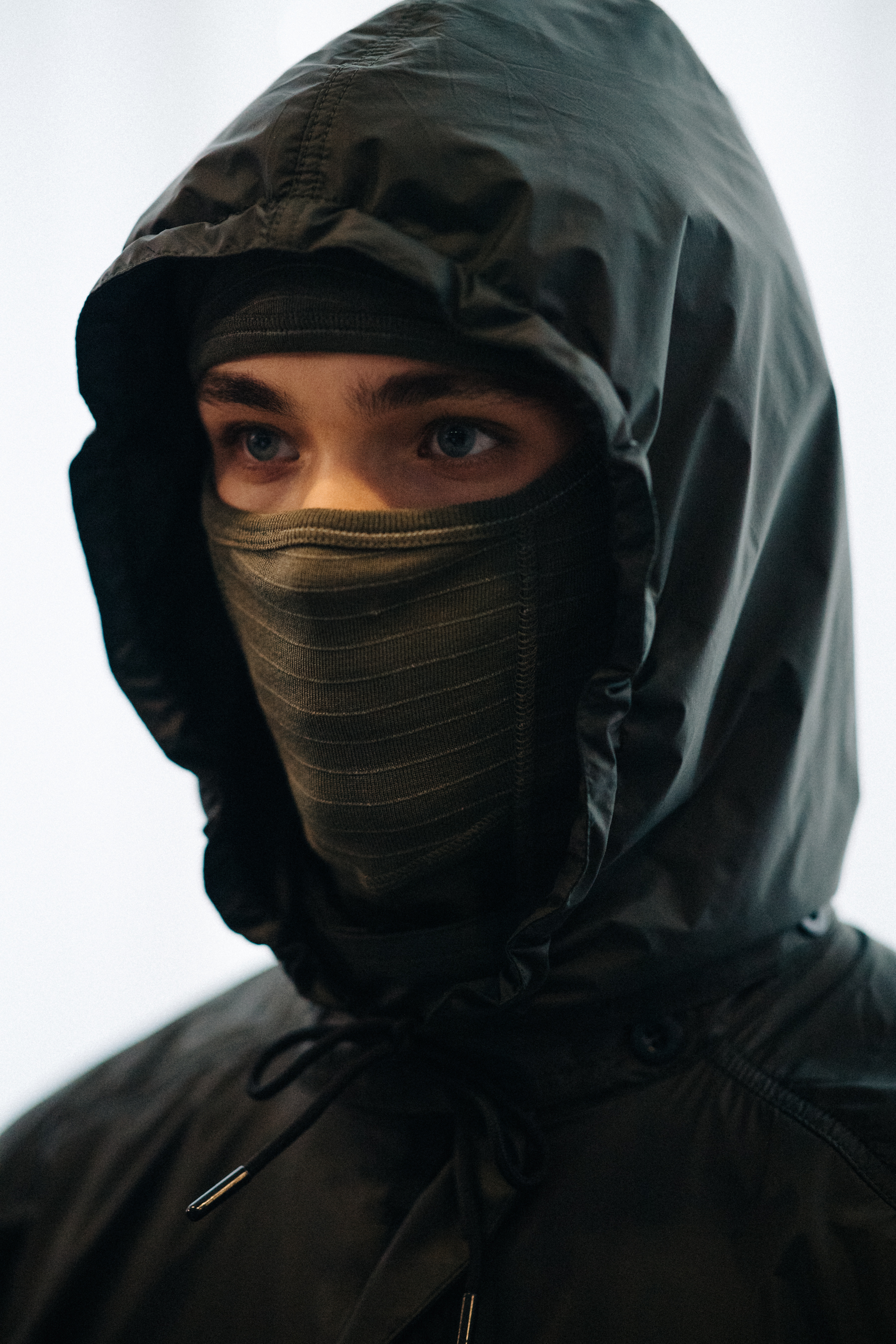 Male model with face covered