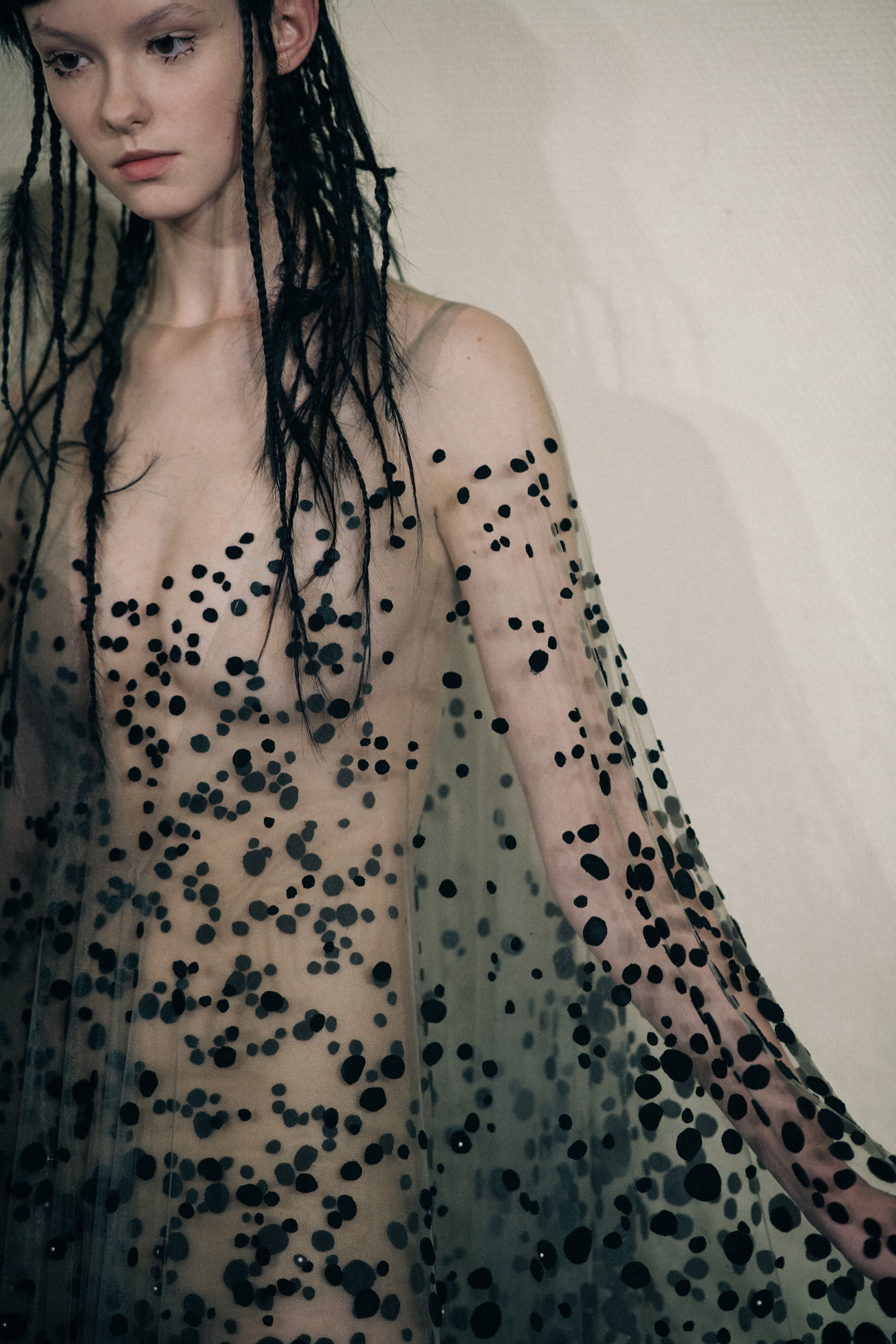 Models wearing beautiful sheer dresses
