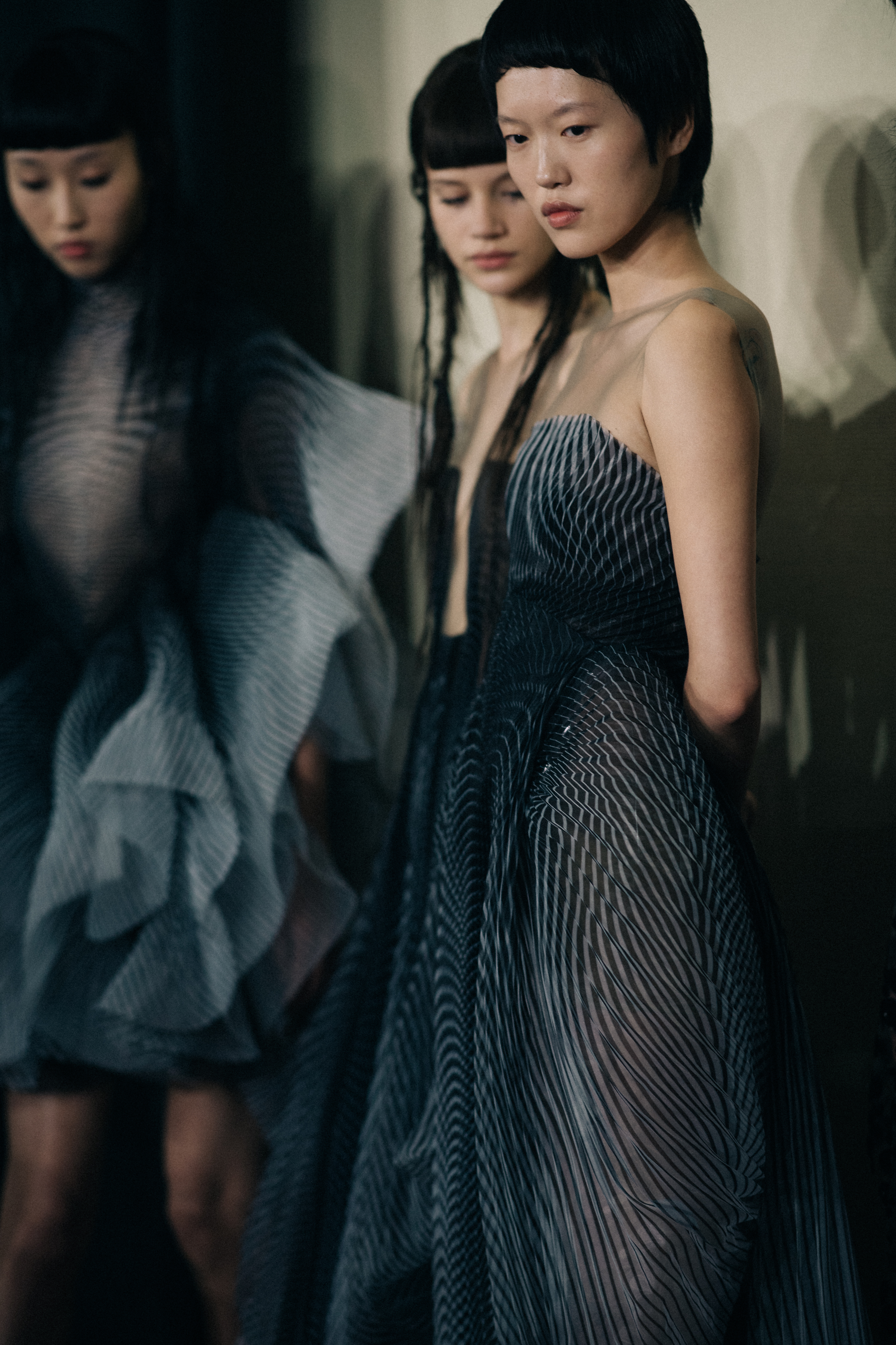 Models wearing beautiful sheer dresses