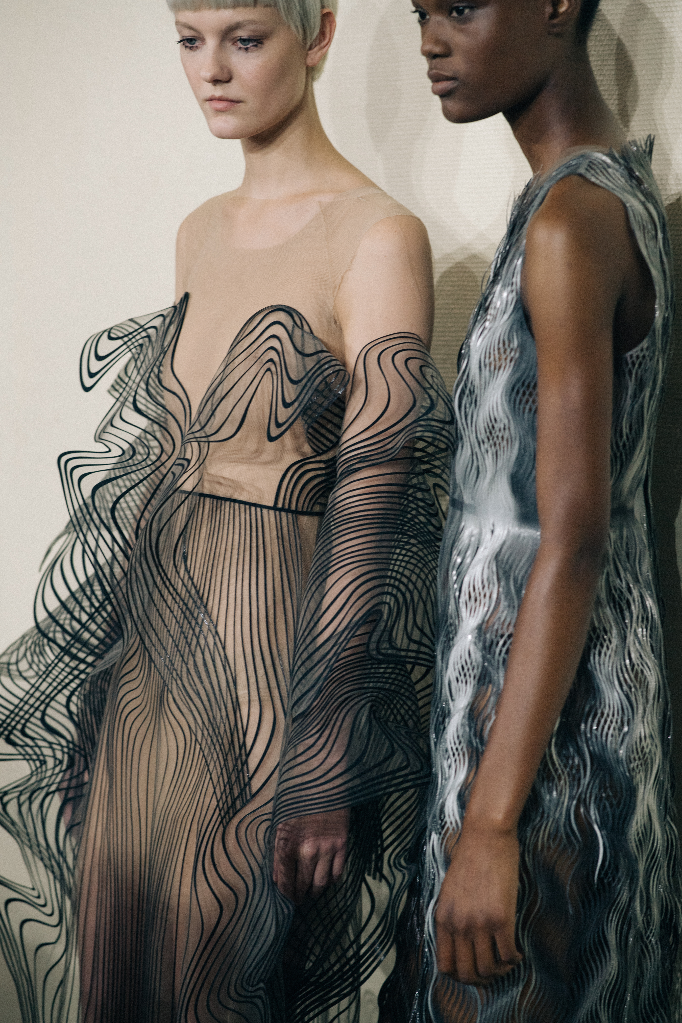 Model wearing beautiful dress before a show