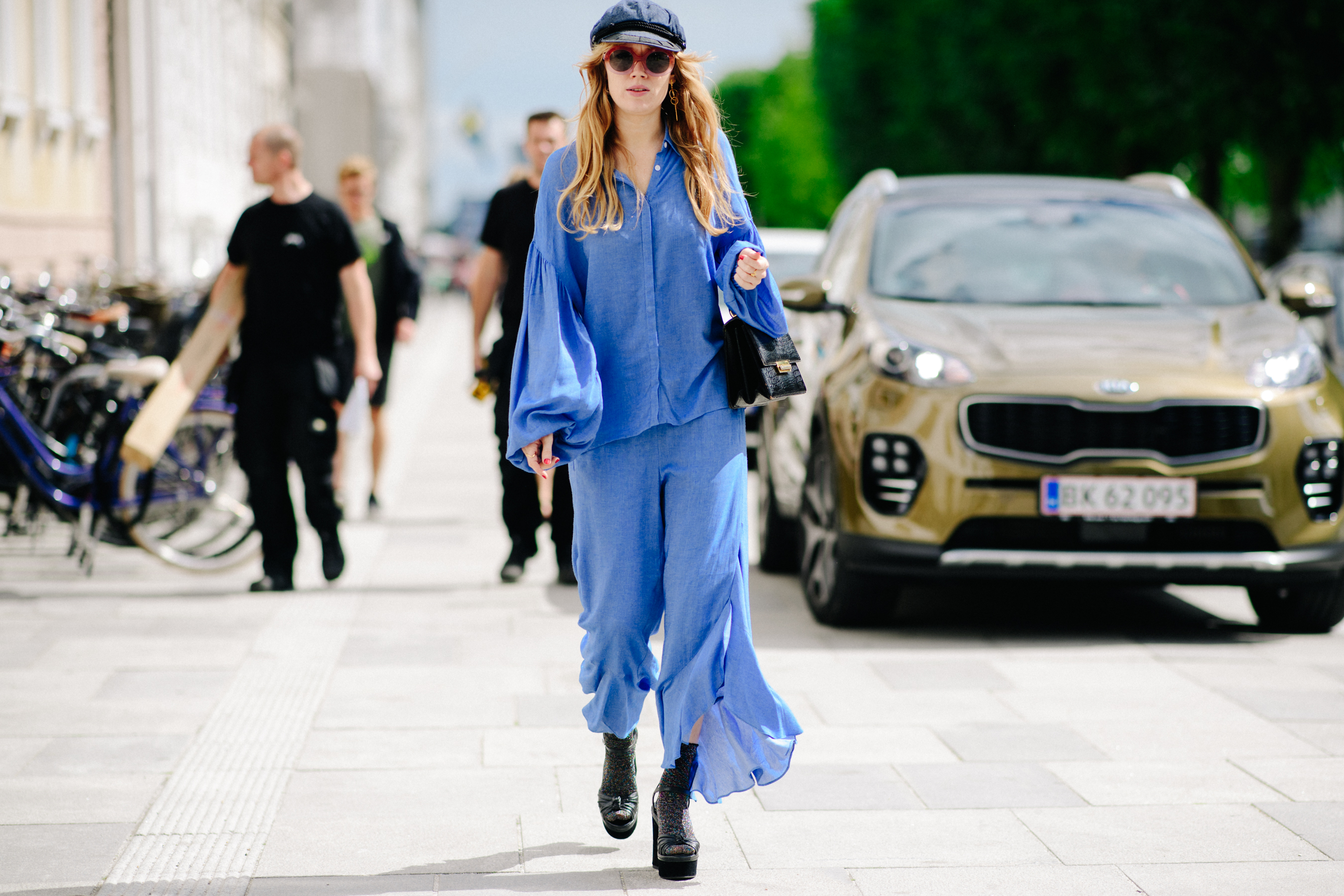 Woman wearing blue outfit