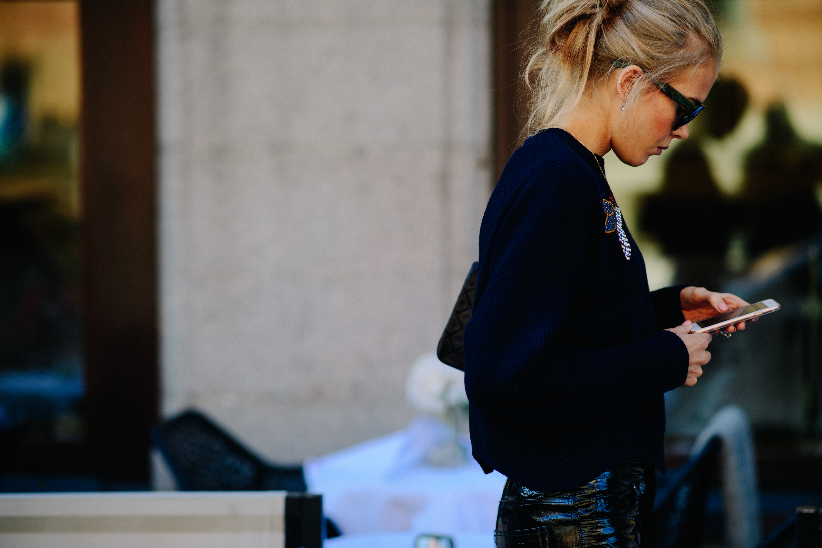 Woman wearing black sweater
