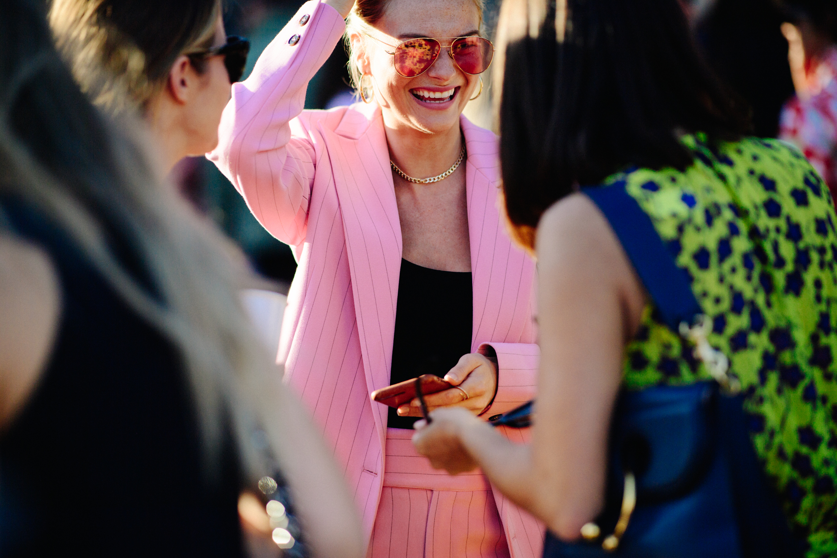 Woman wearing pink suit