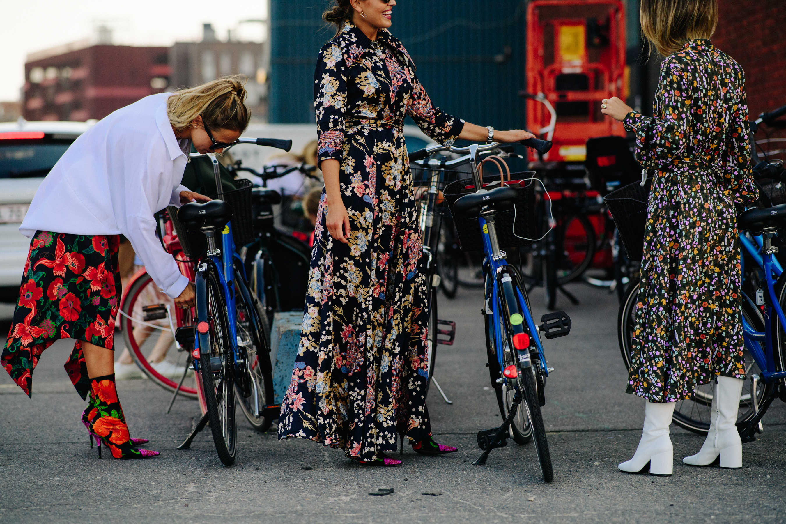 Group of bloggers wearing floral garments