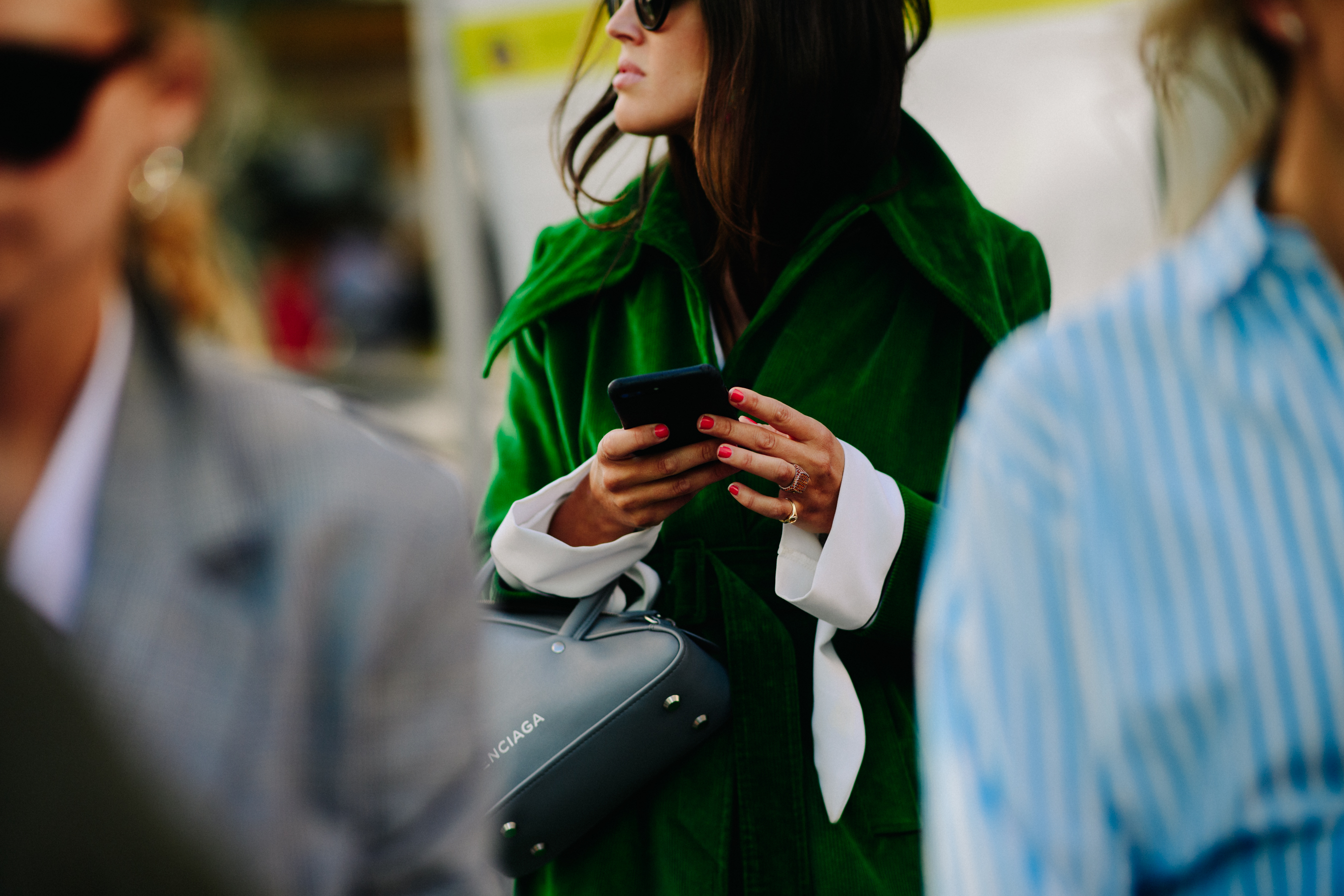 Woman wearing green coat