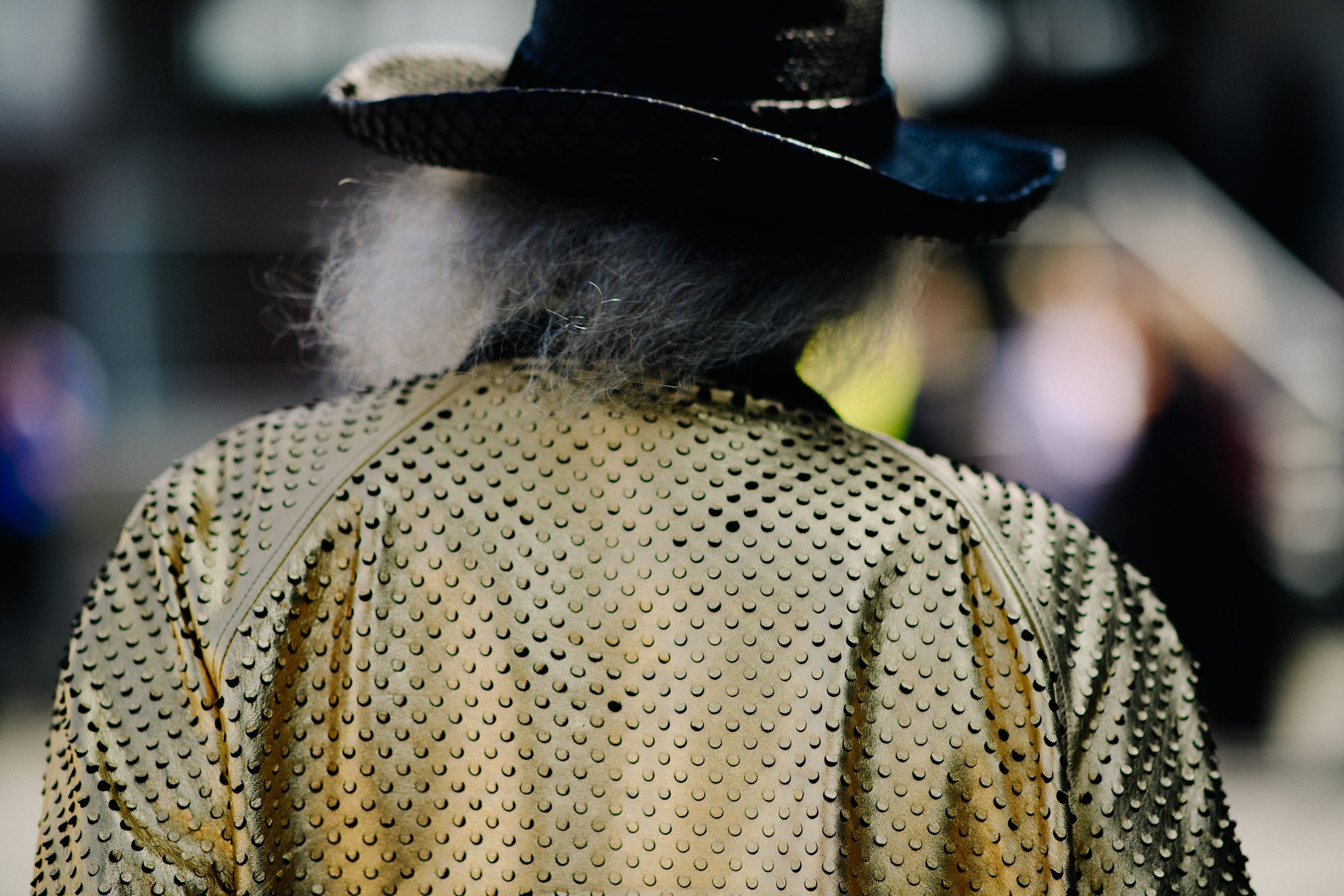 American millionaire wearing golden bomber