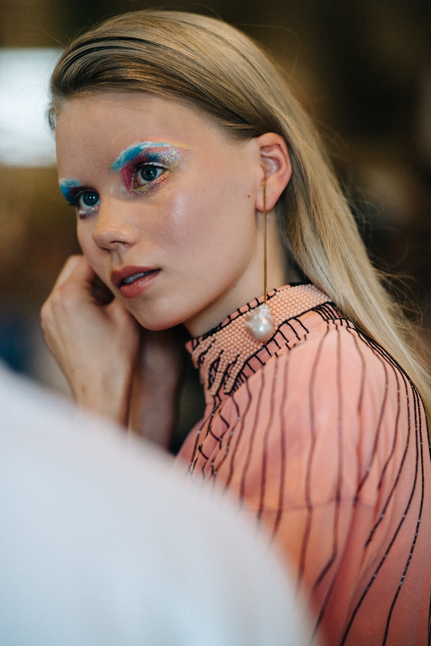 Model with long white hair