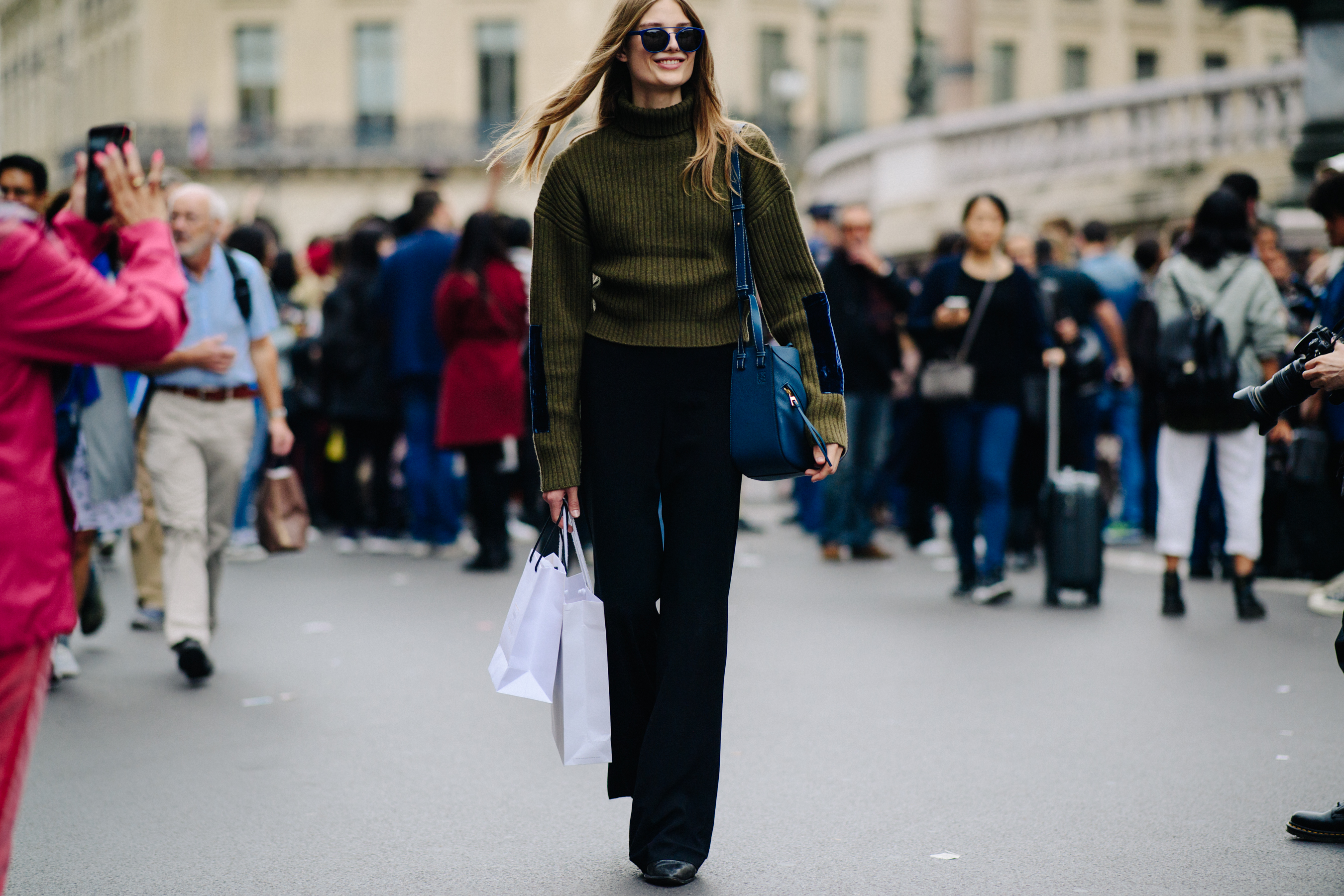 Model with long hair after a show