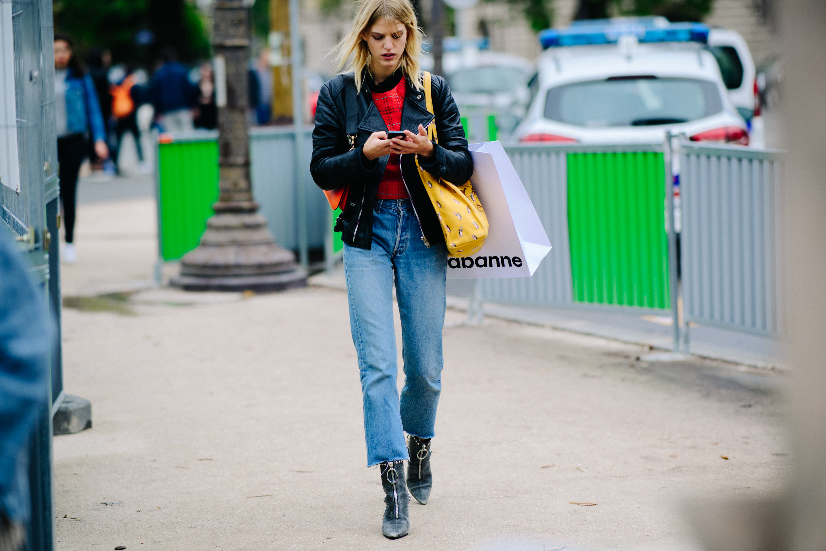 Model wearing cropped jeans