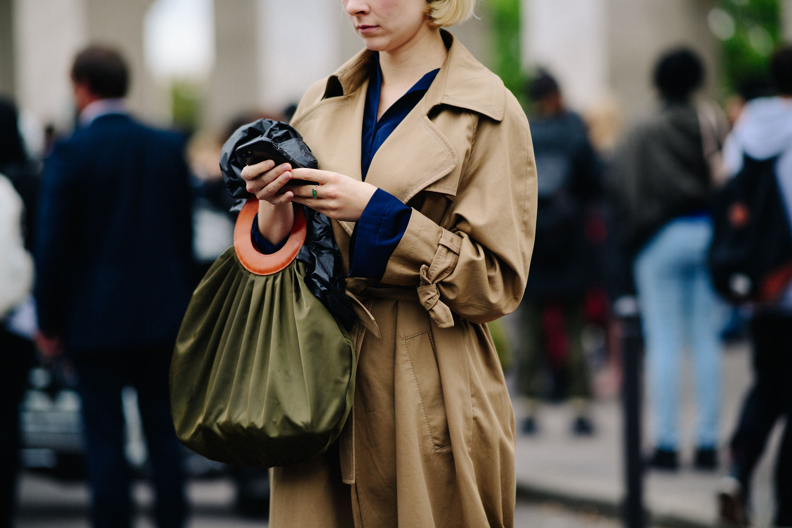 Woman wearing beige coat