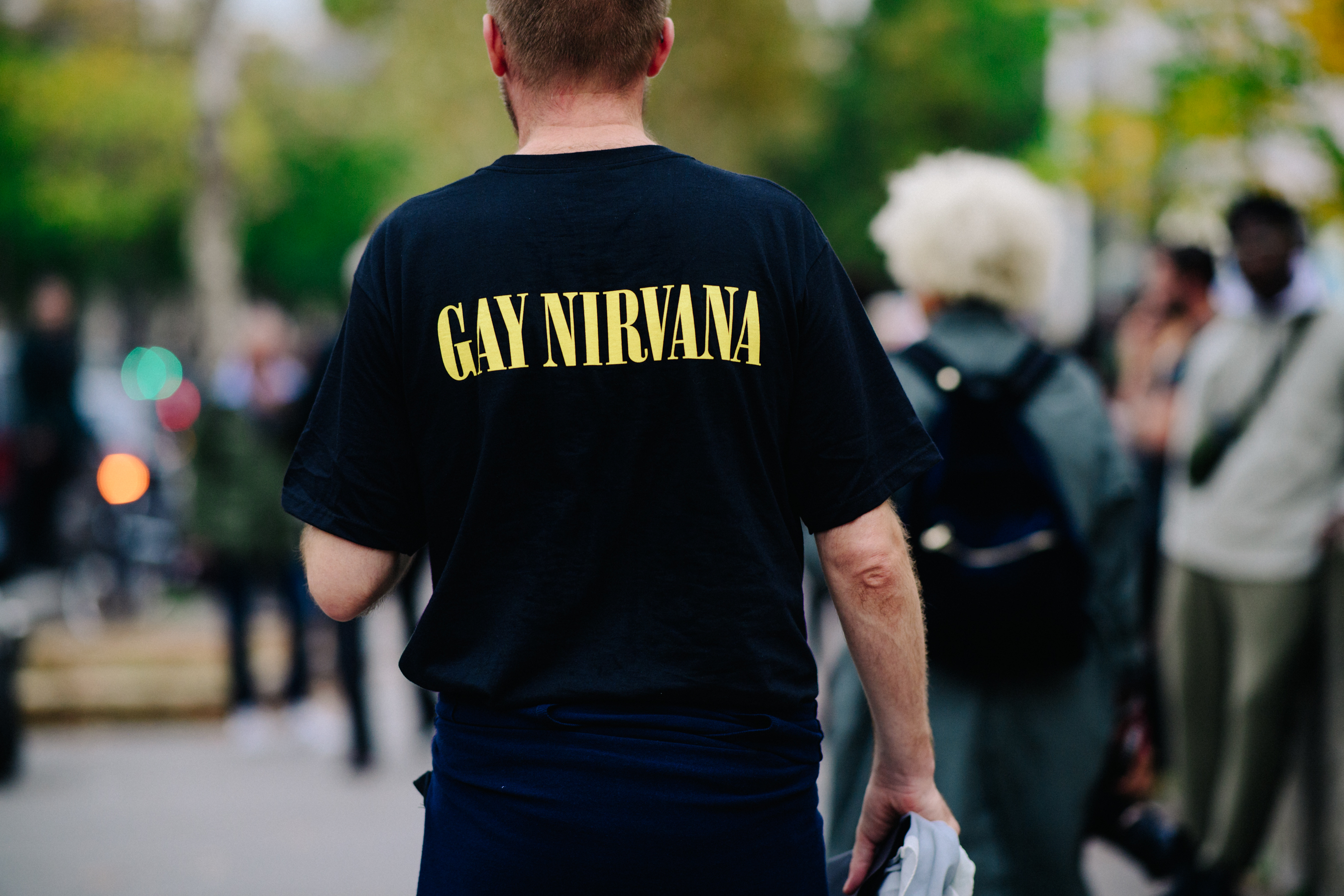 Man wearing Gay Nirvana t-shirt
