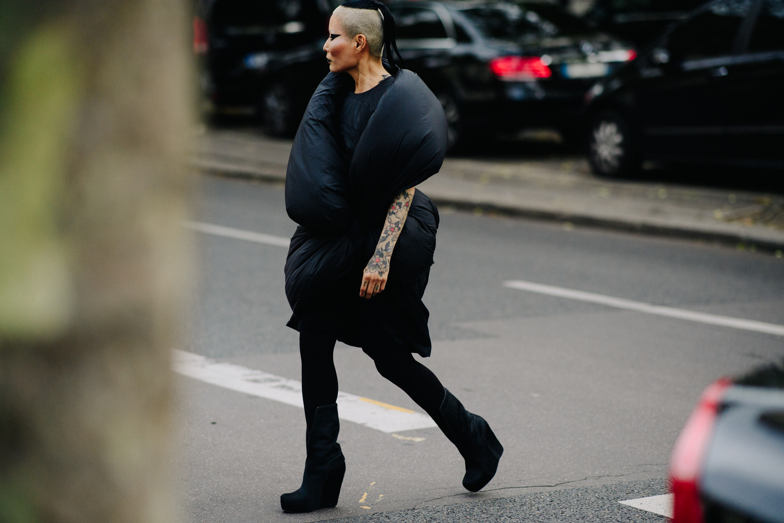 Woman wearing total Rick Owens look