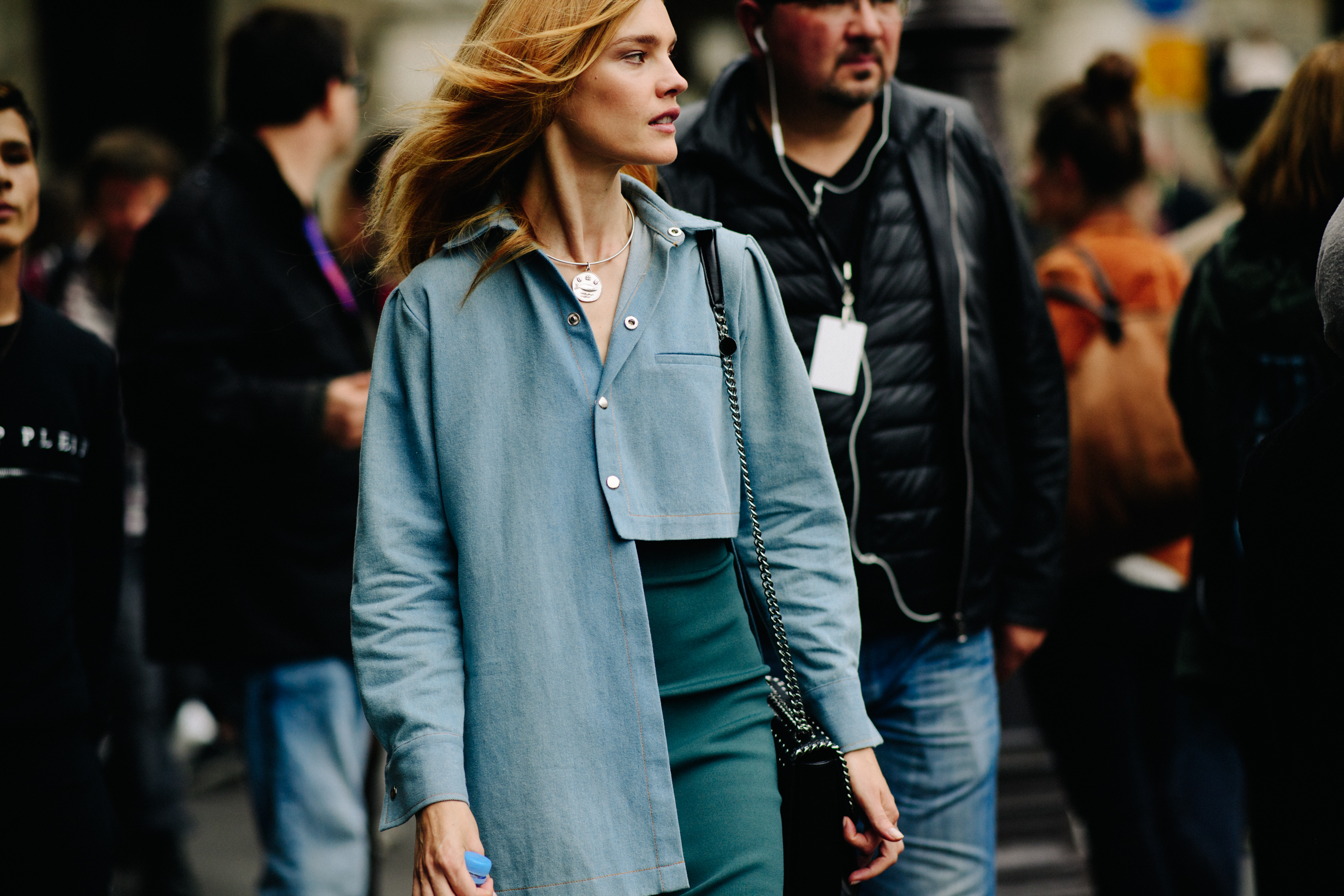 Russian top model wearing blue shirt