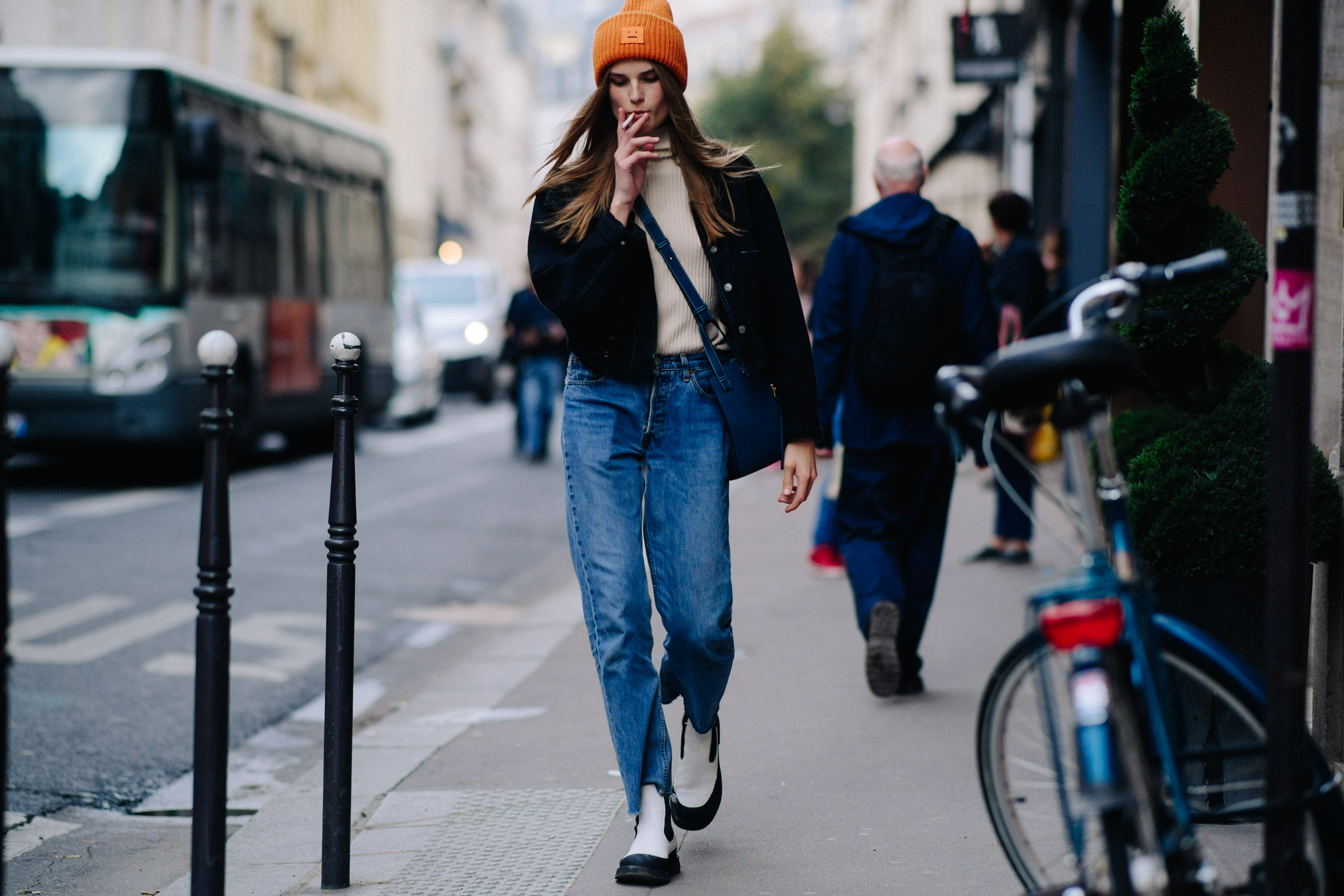 Model wearing Celine boots