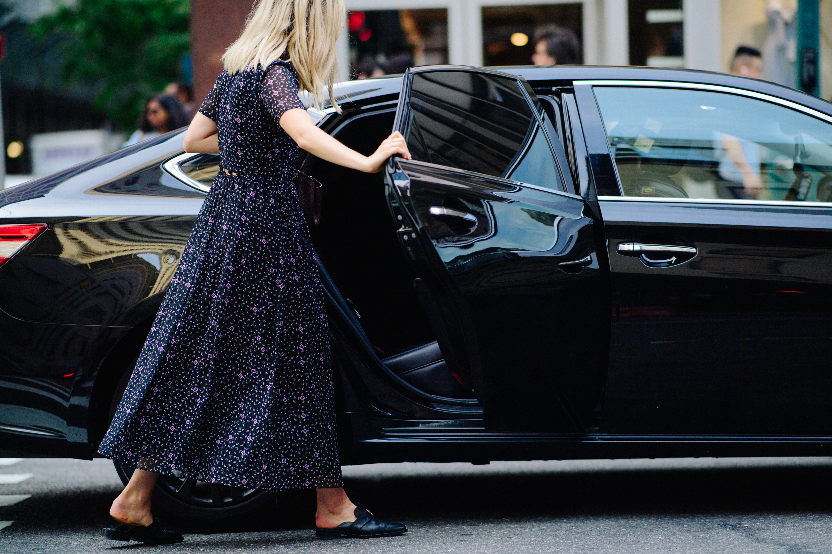 Woman wearing long floral dress