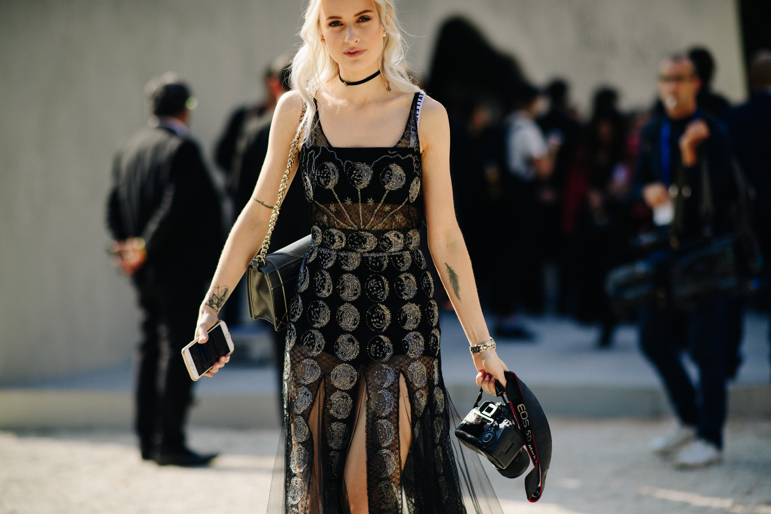 Woman wearing Valentino dress