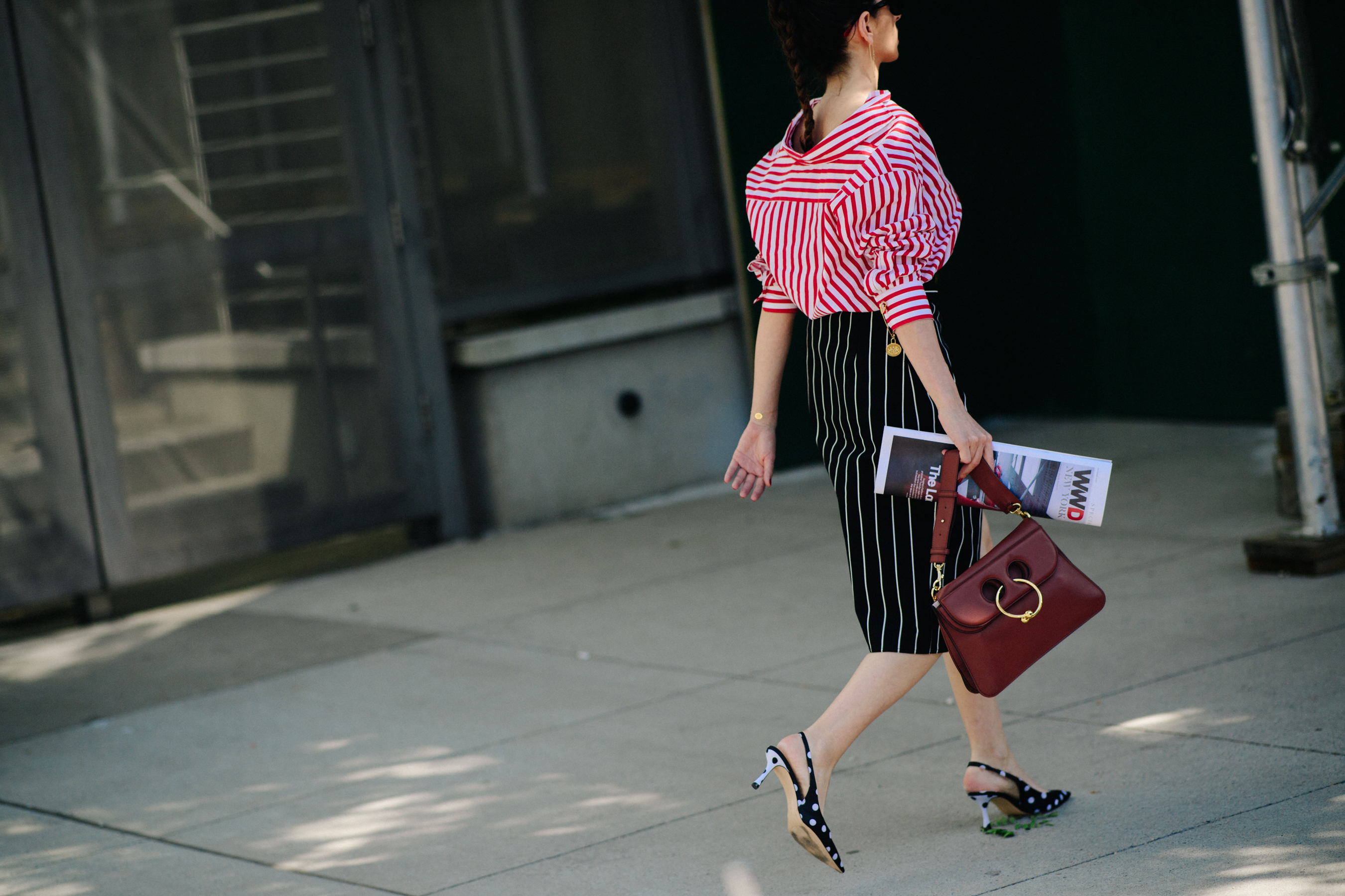 Woman wearing striped skirt