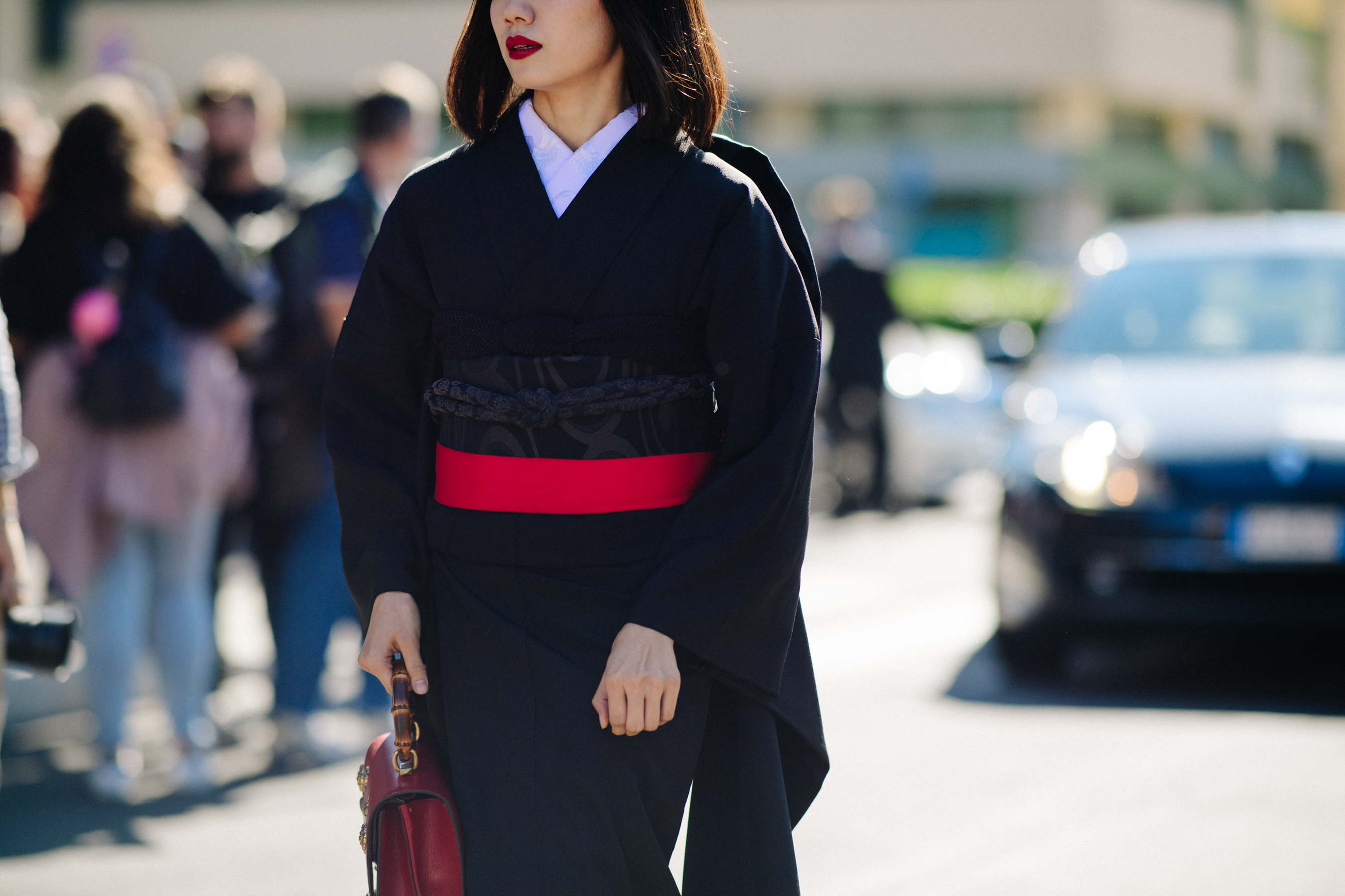 Asian woman in Japanese outfit