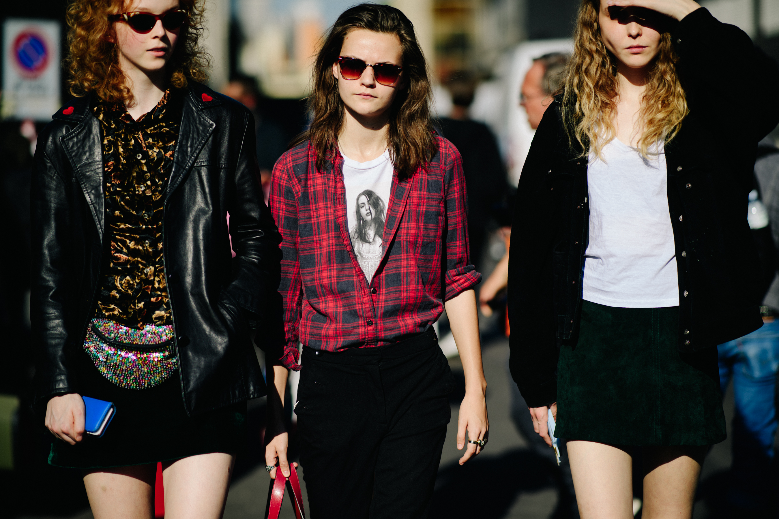 Three models leaving Gucci show