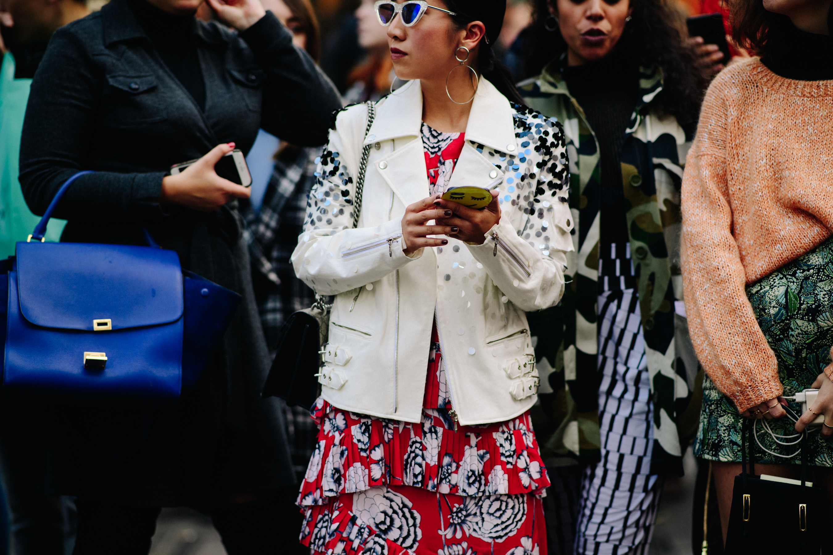 Woman wearing embroidered jacket
