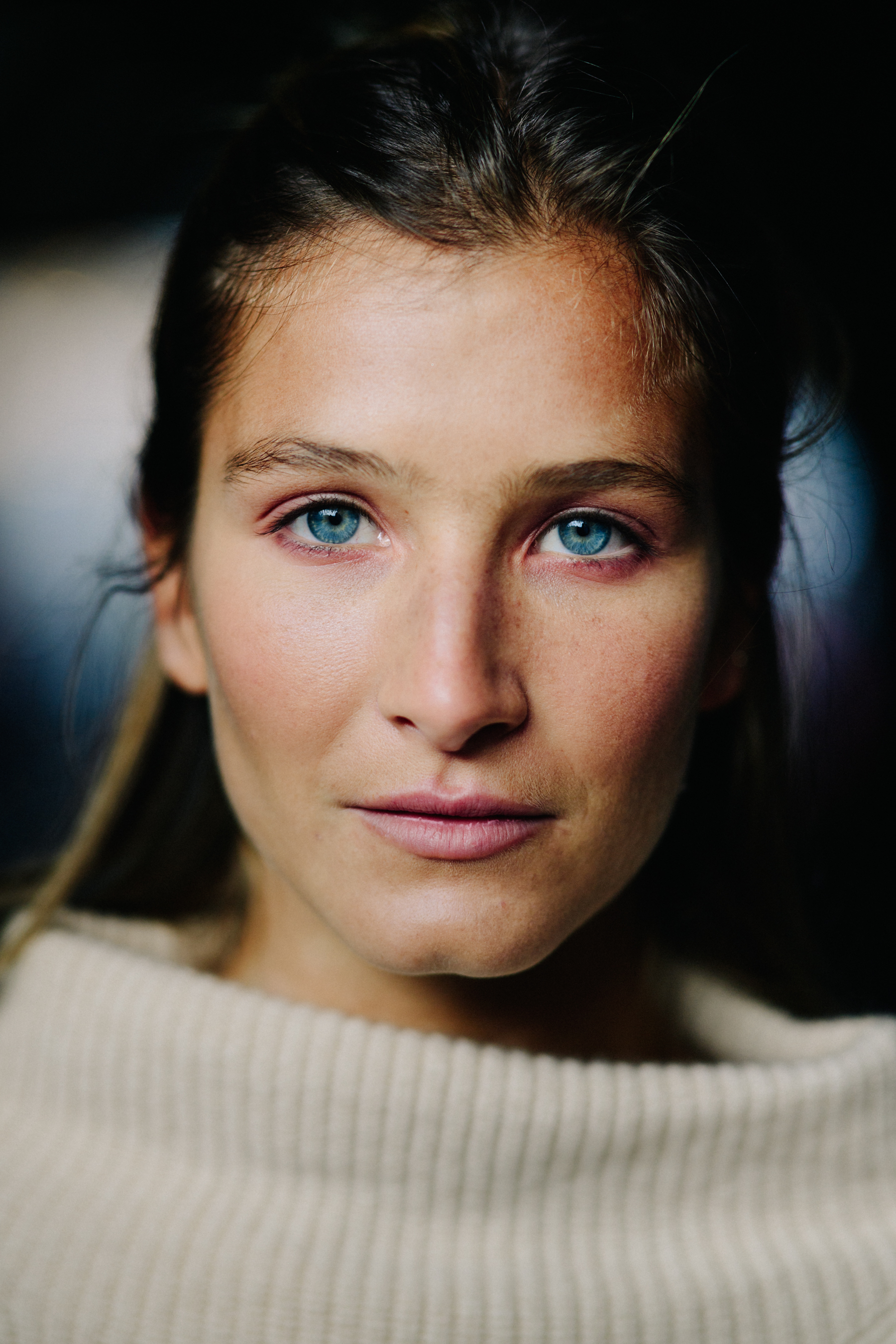 Portrait of a model after British designer show