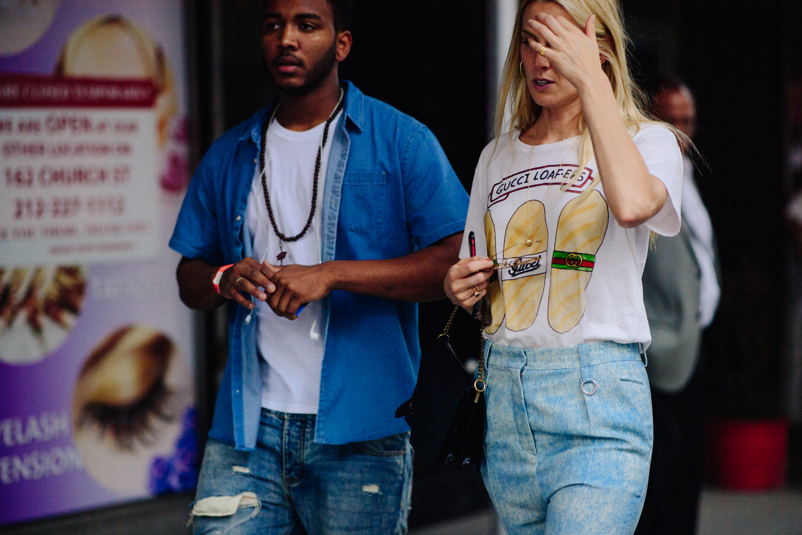 Woman wearing Gucci t-shirt