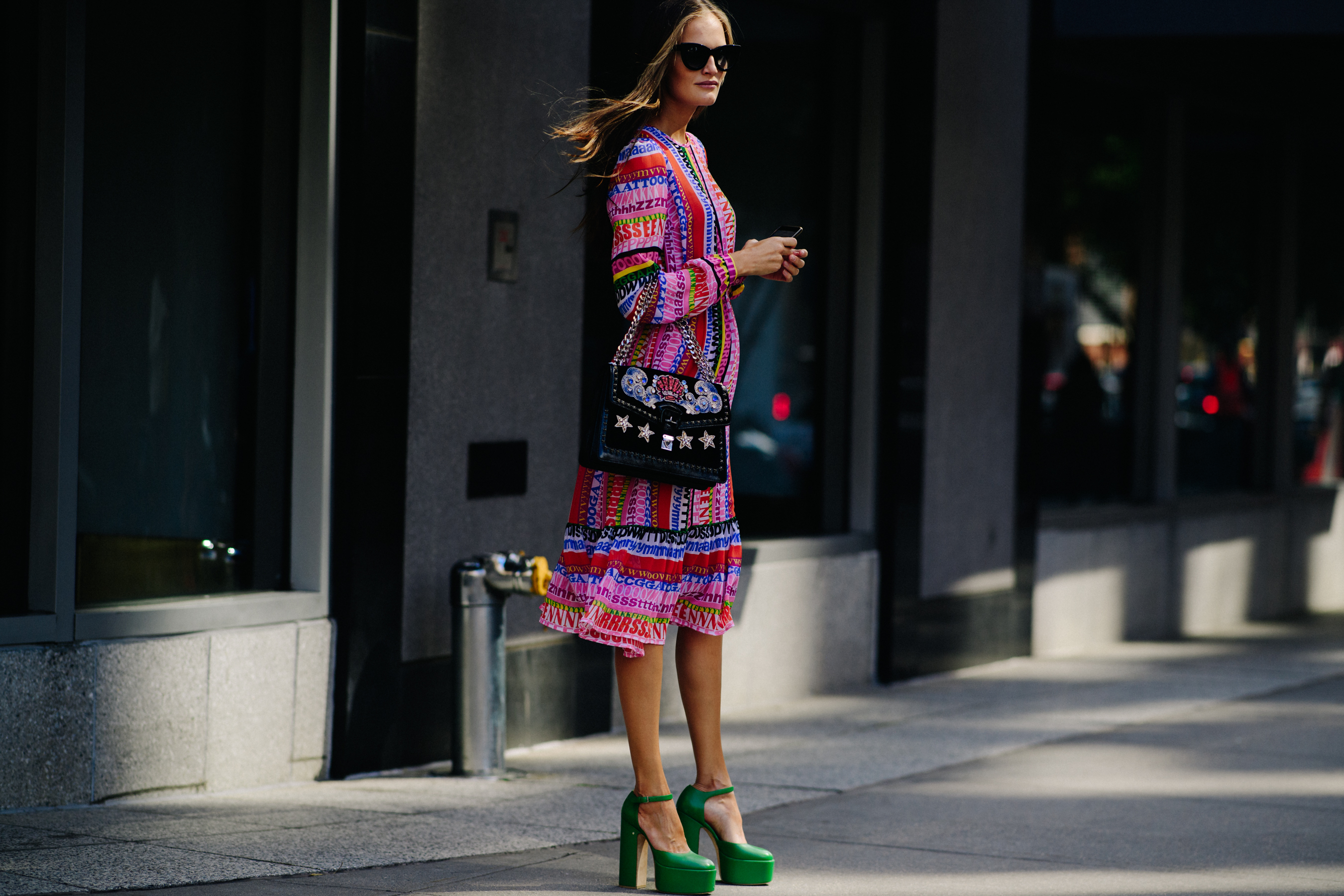 Ukrainian model wearing green velvet shoes
