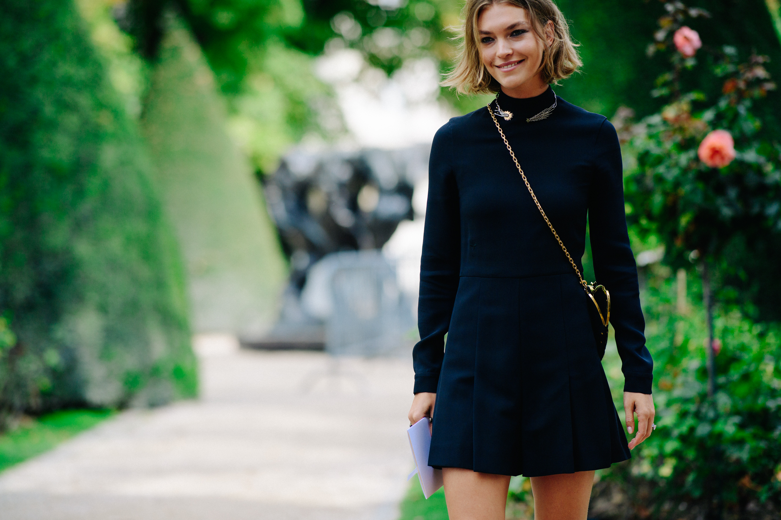 American top model wearing Christian Dior dress