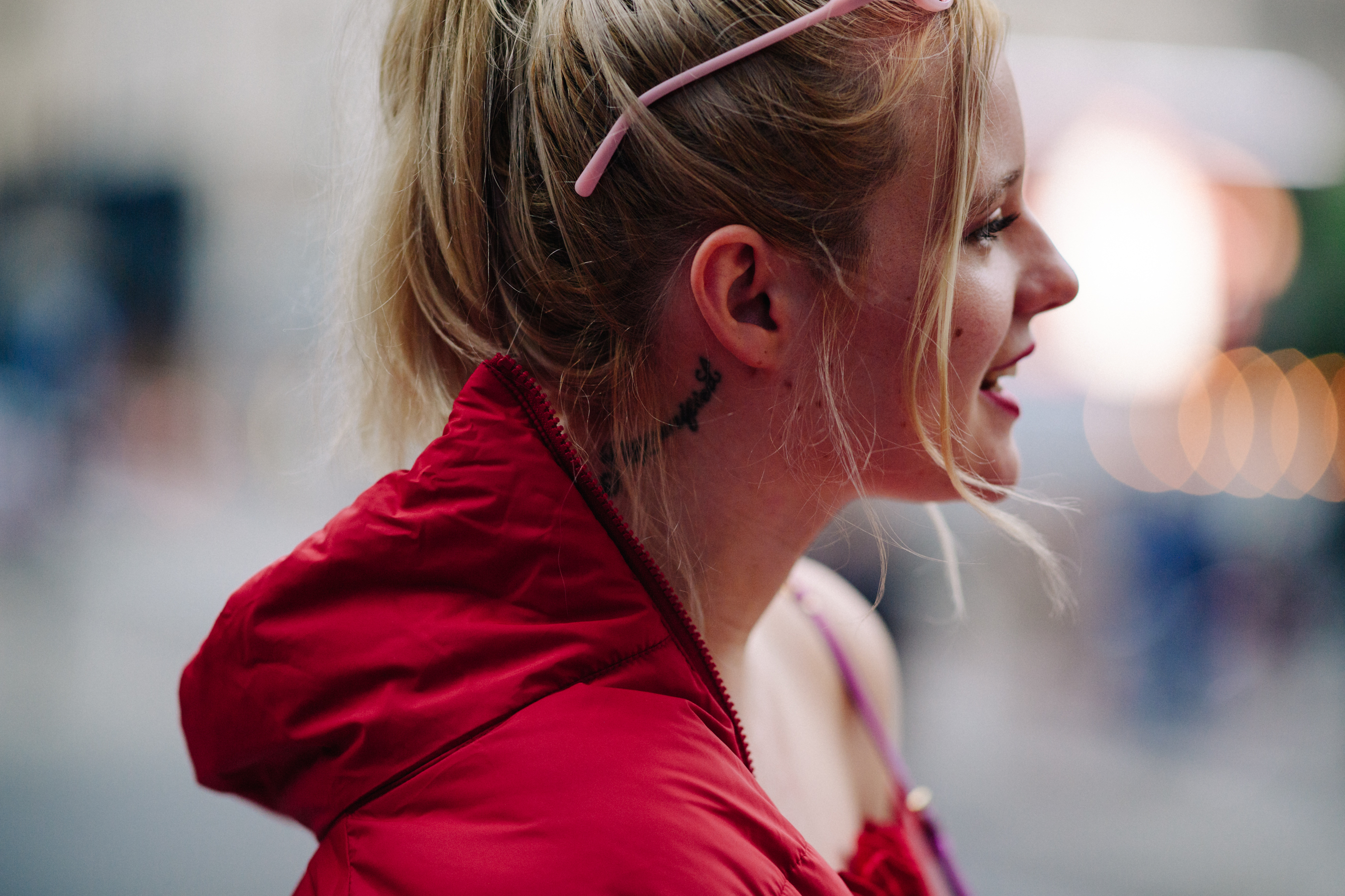 Girl wearing red puffer jacket