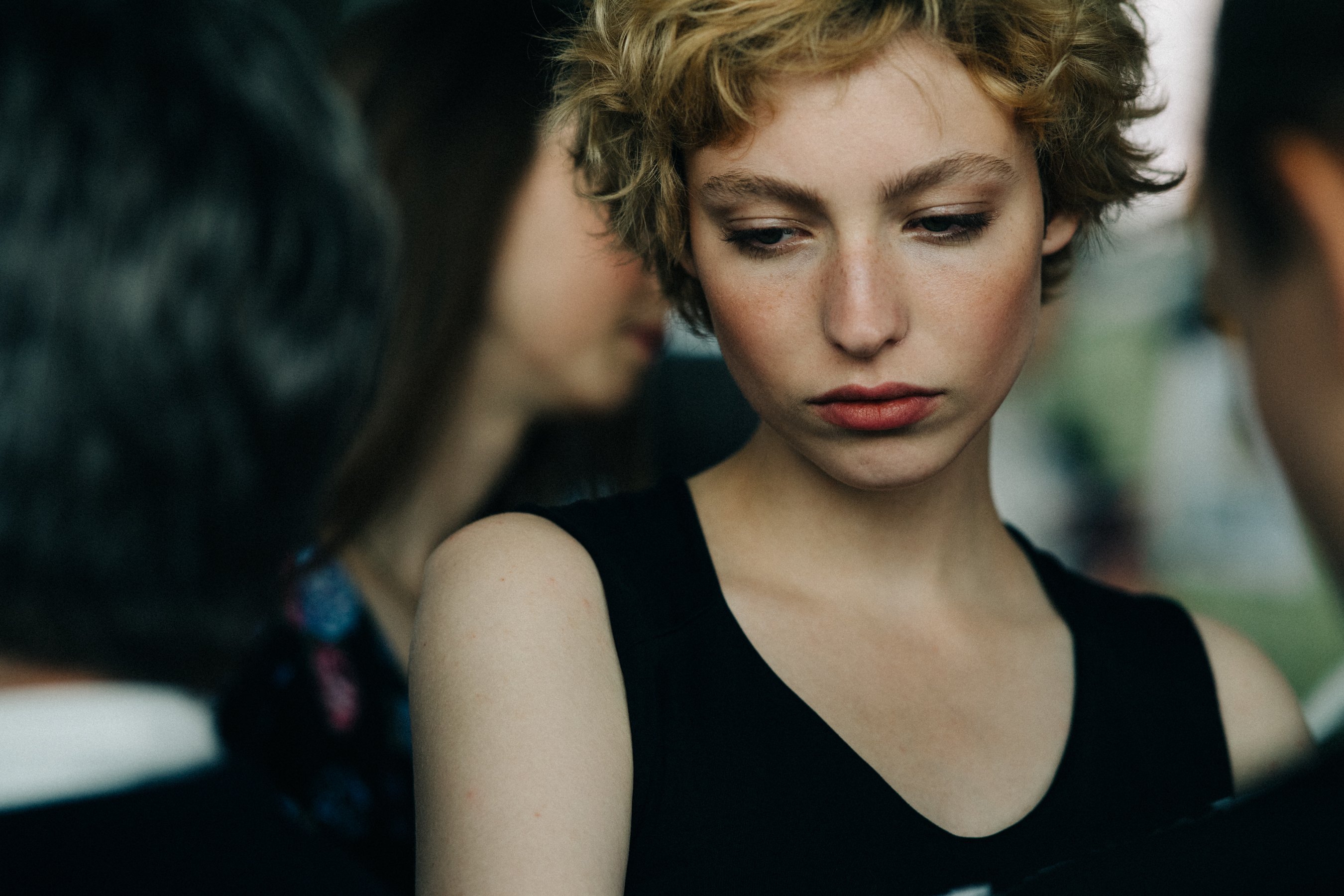 Model getting make up done