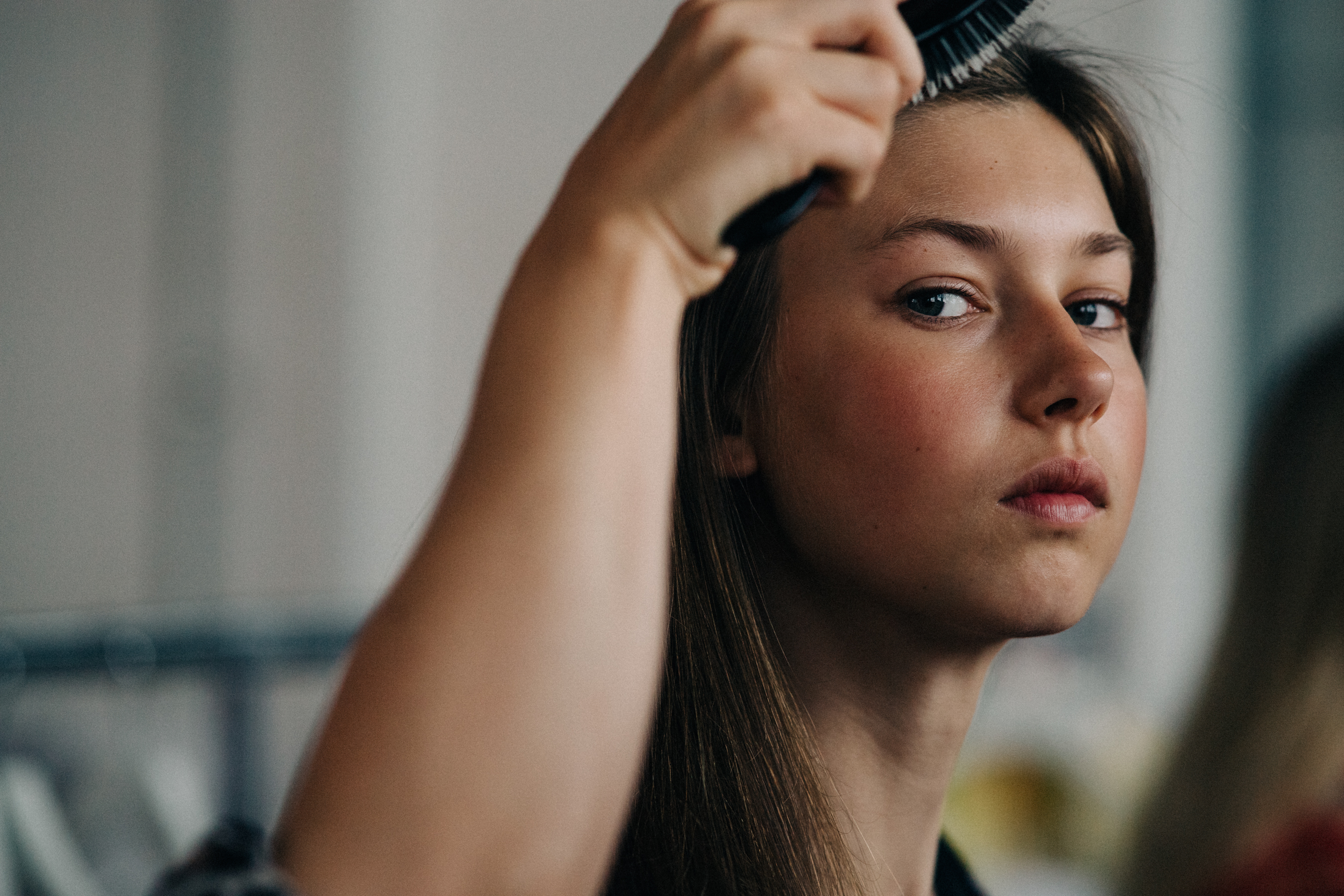 Model getting make up done