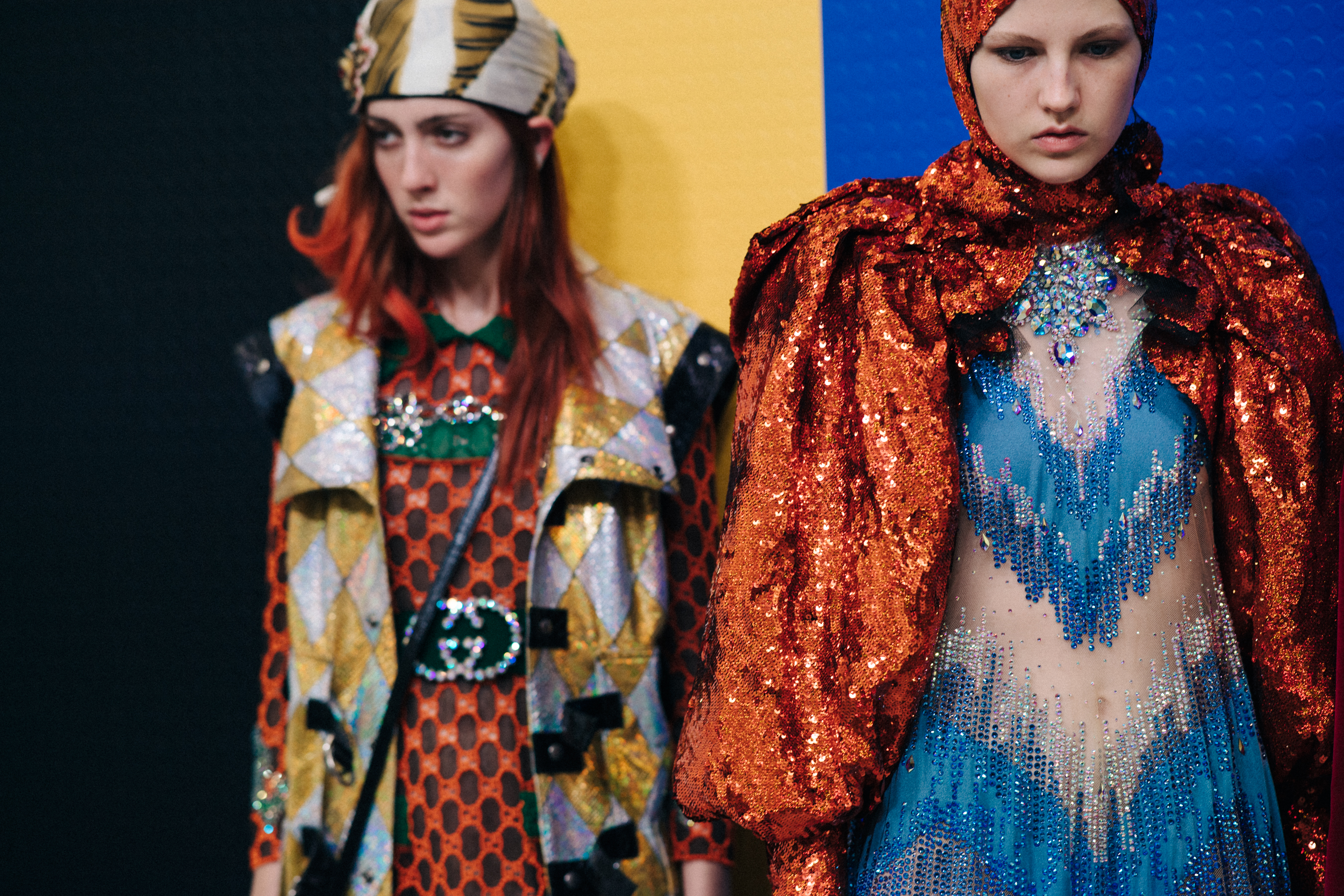 Models backstage at Gucci show
