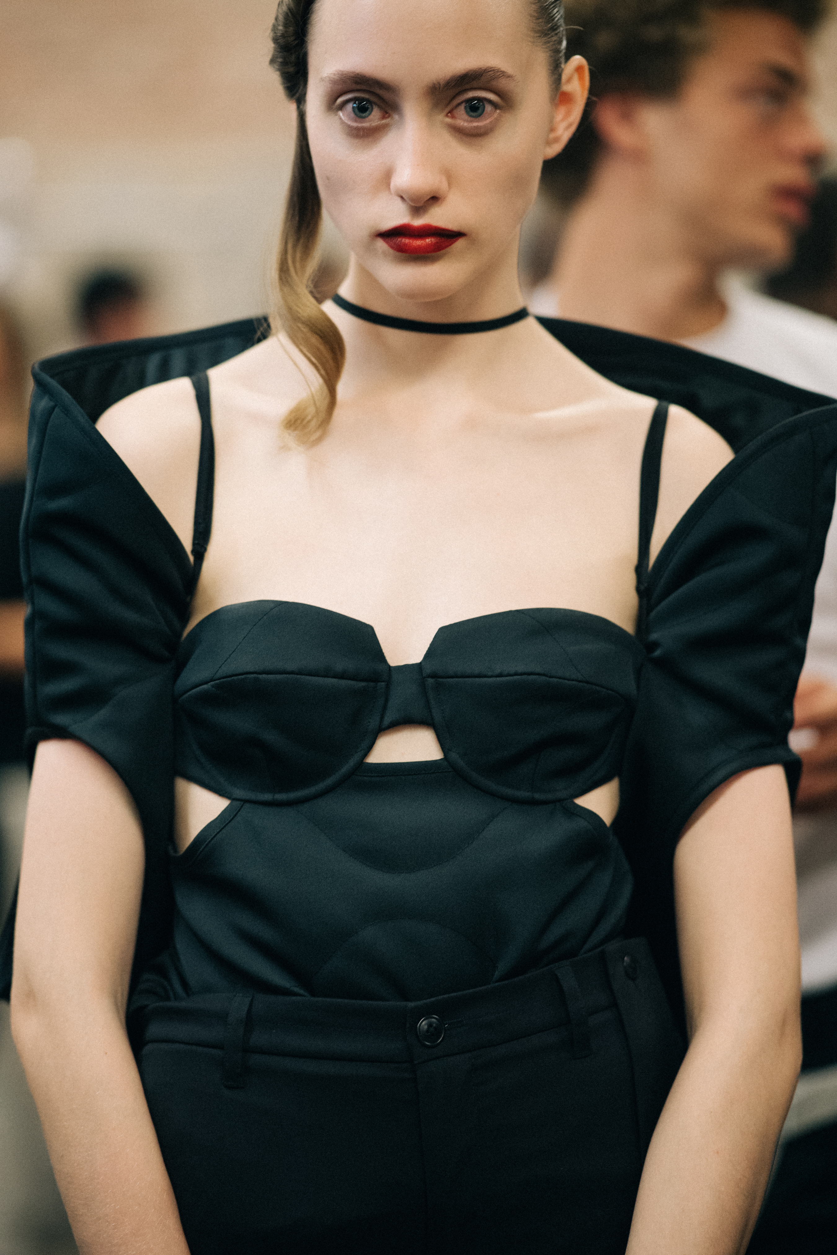 Model wearing bra style top