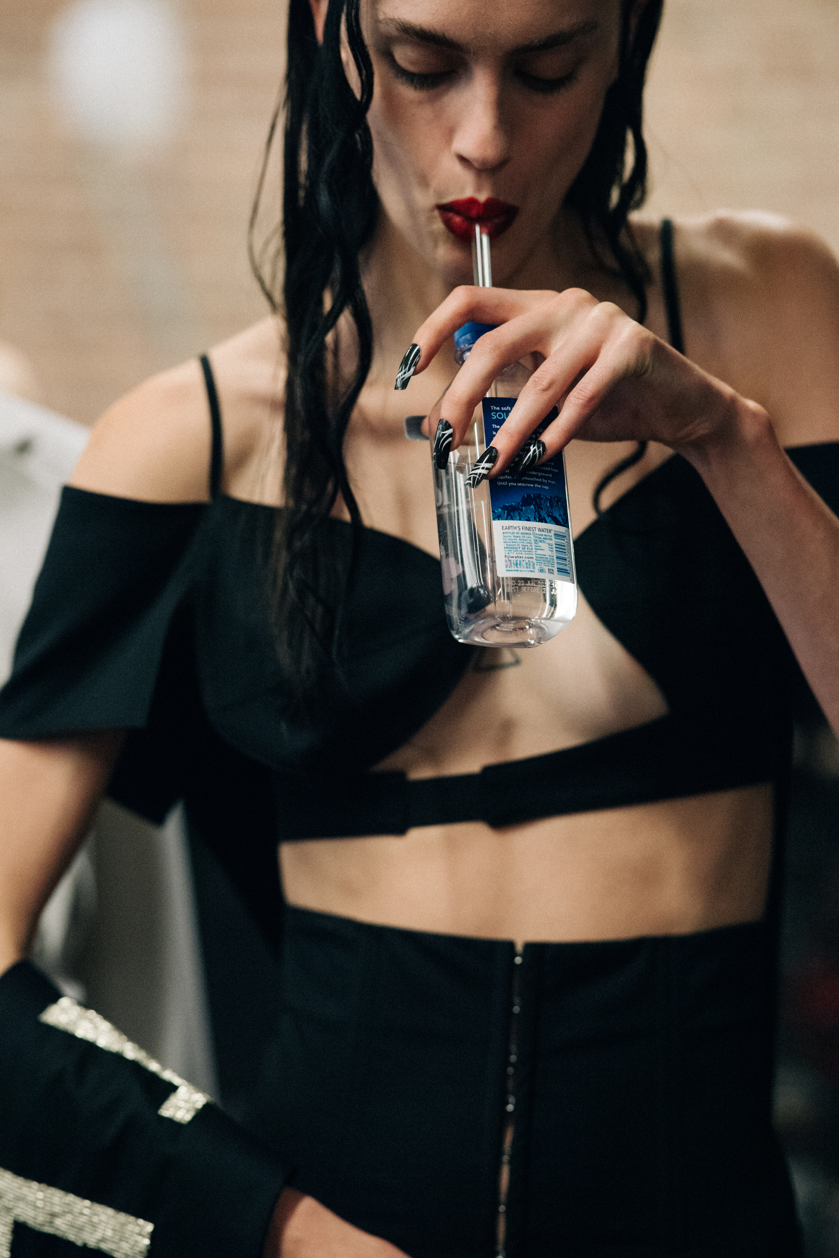 Model wearing bra style top