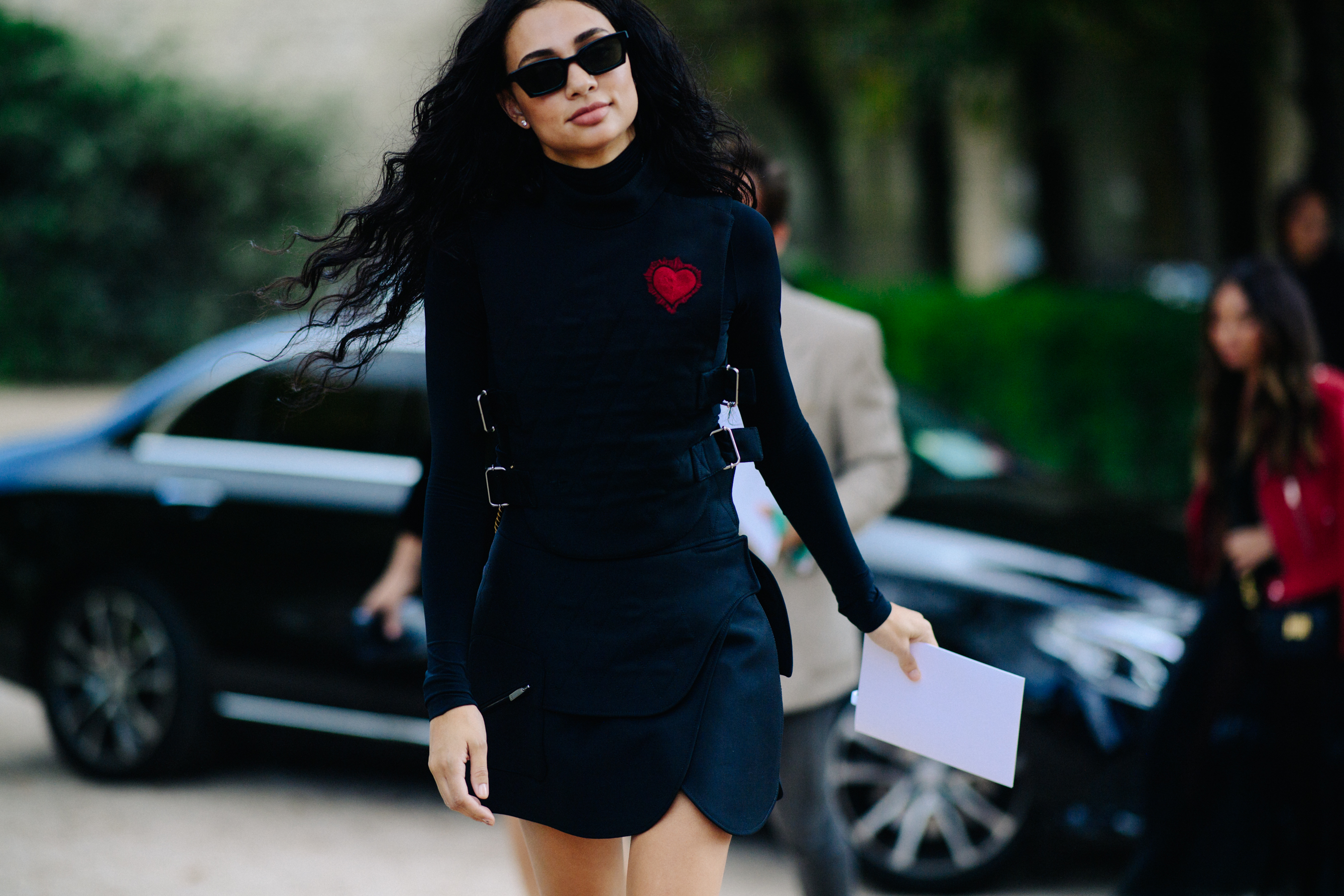 Woman wearing Dior fencing dress