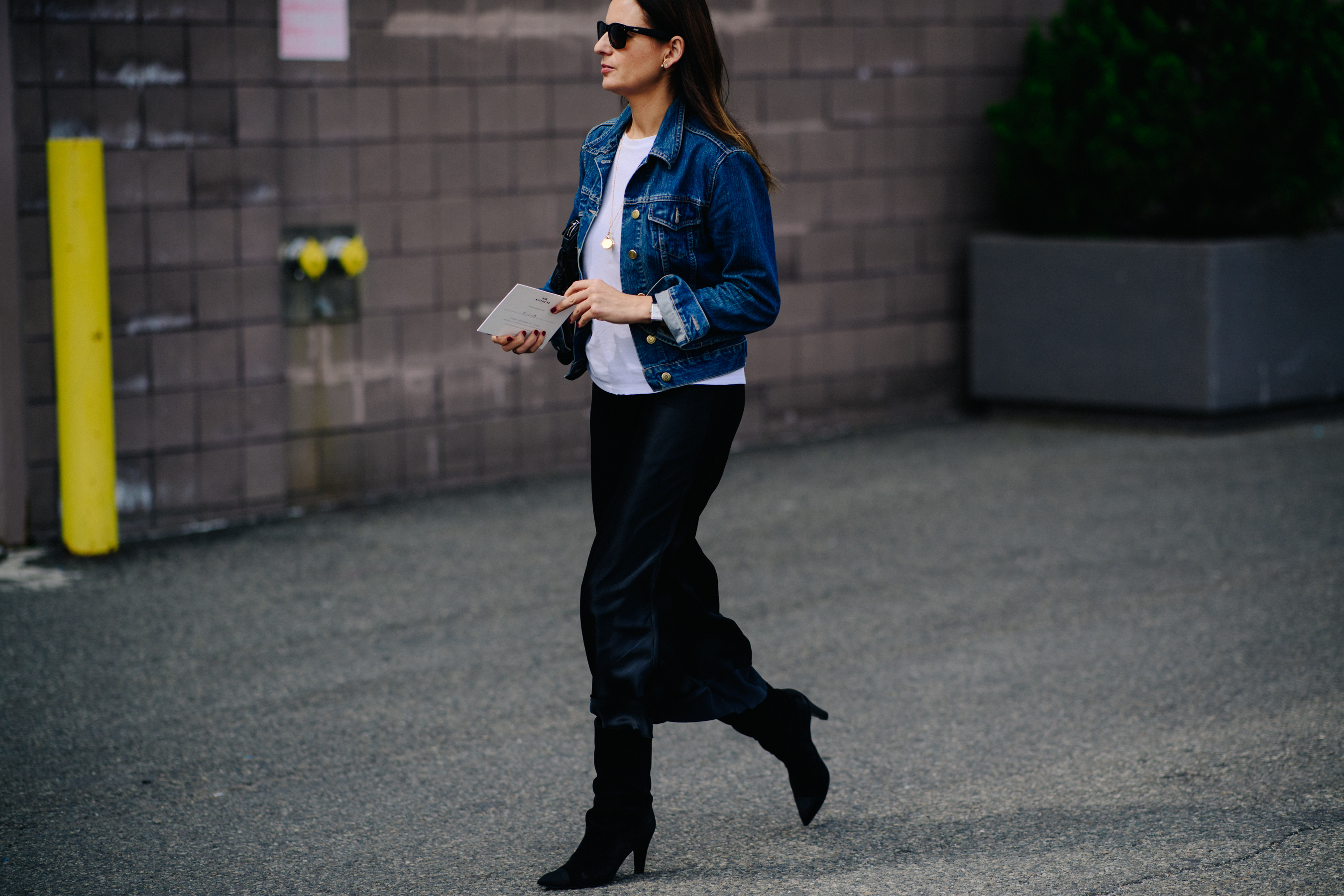 Woman wearing blue denim jacket