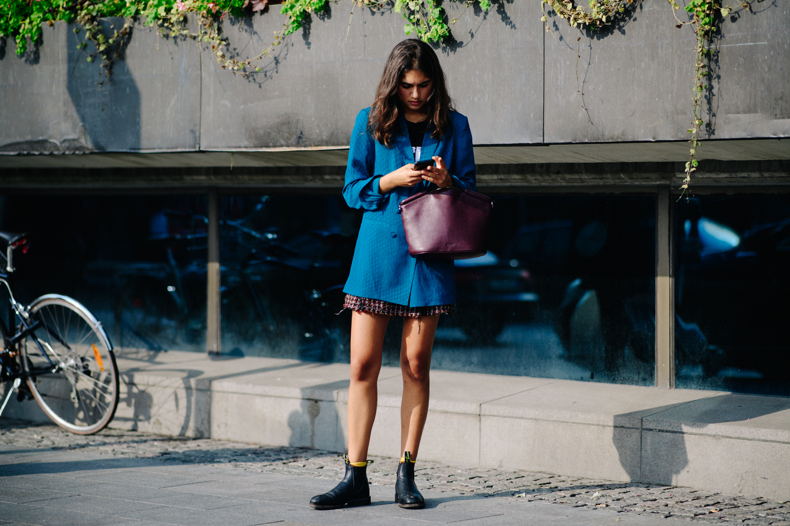 Woman wearing blue blazer