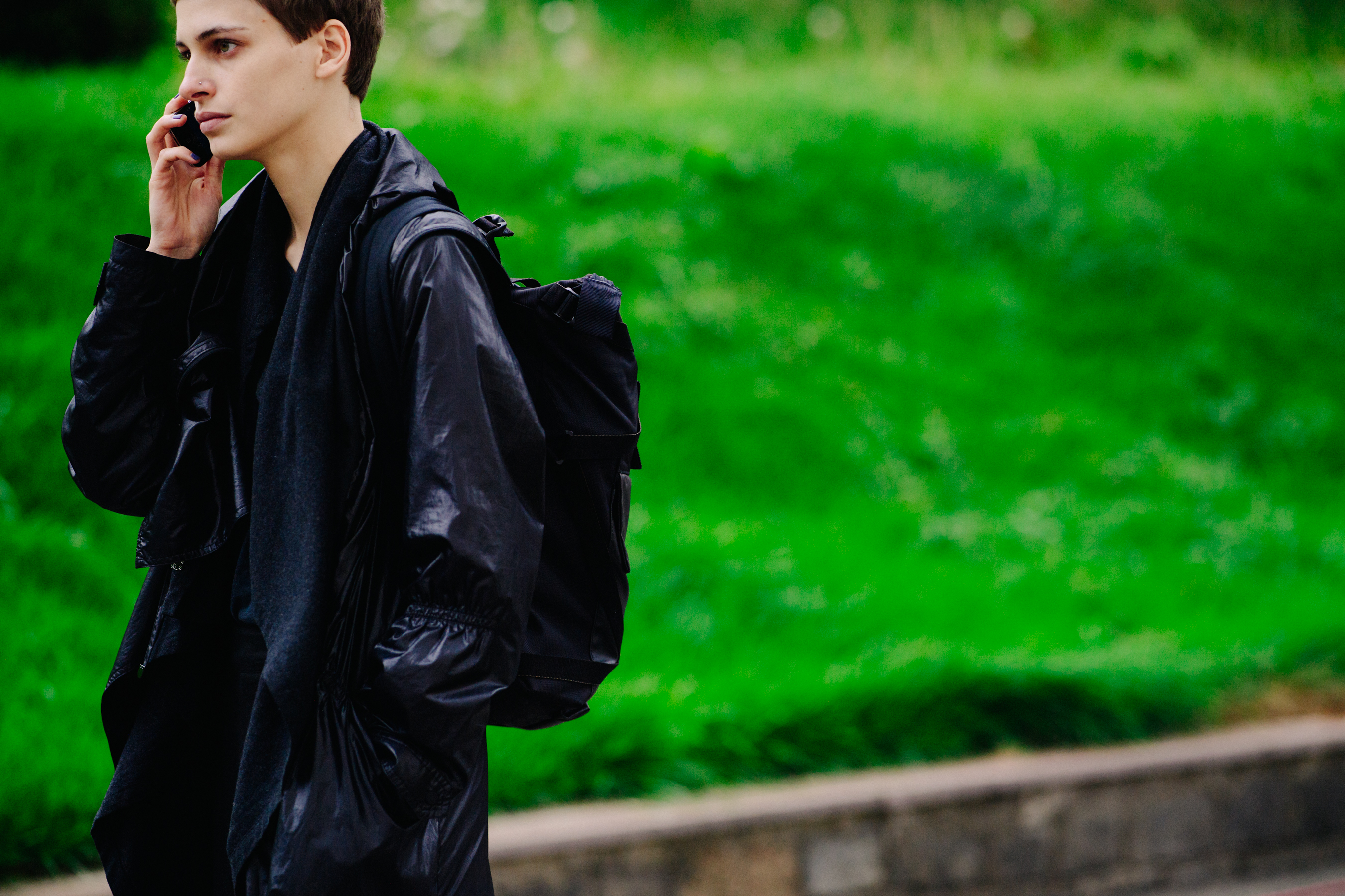 Woman wearing black coat