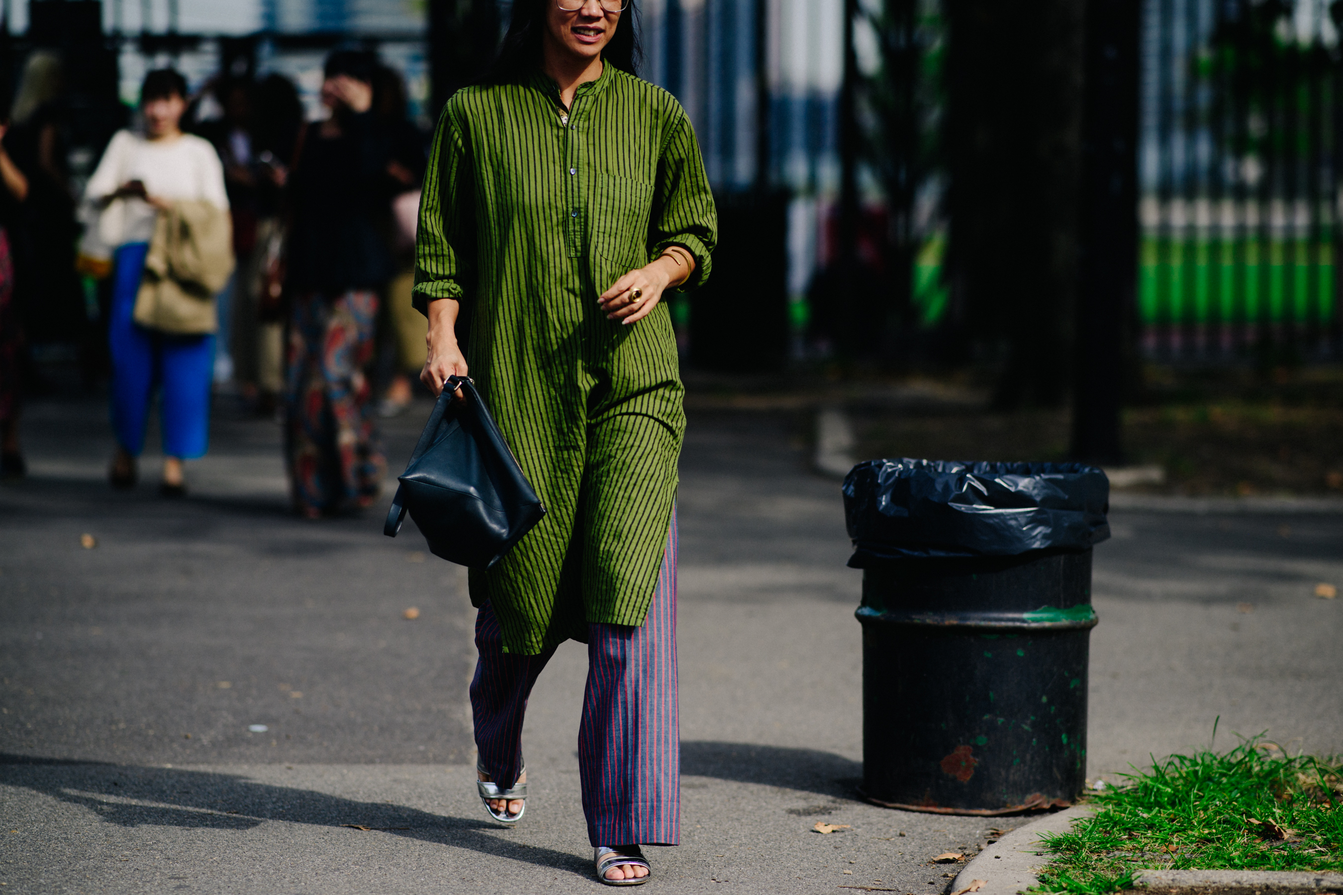 Woman wearing striped outfit