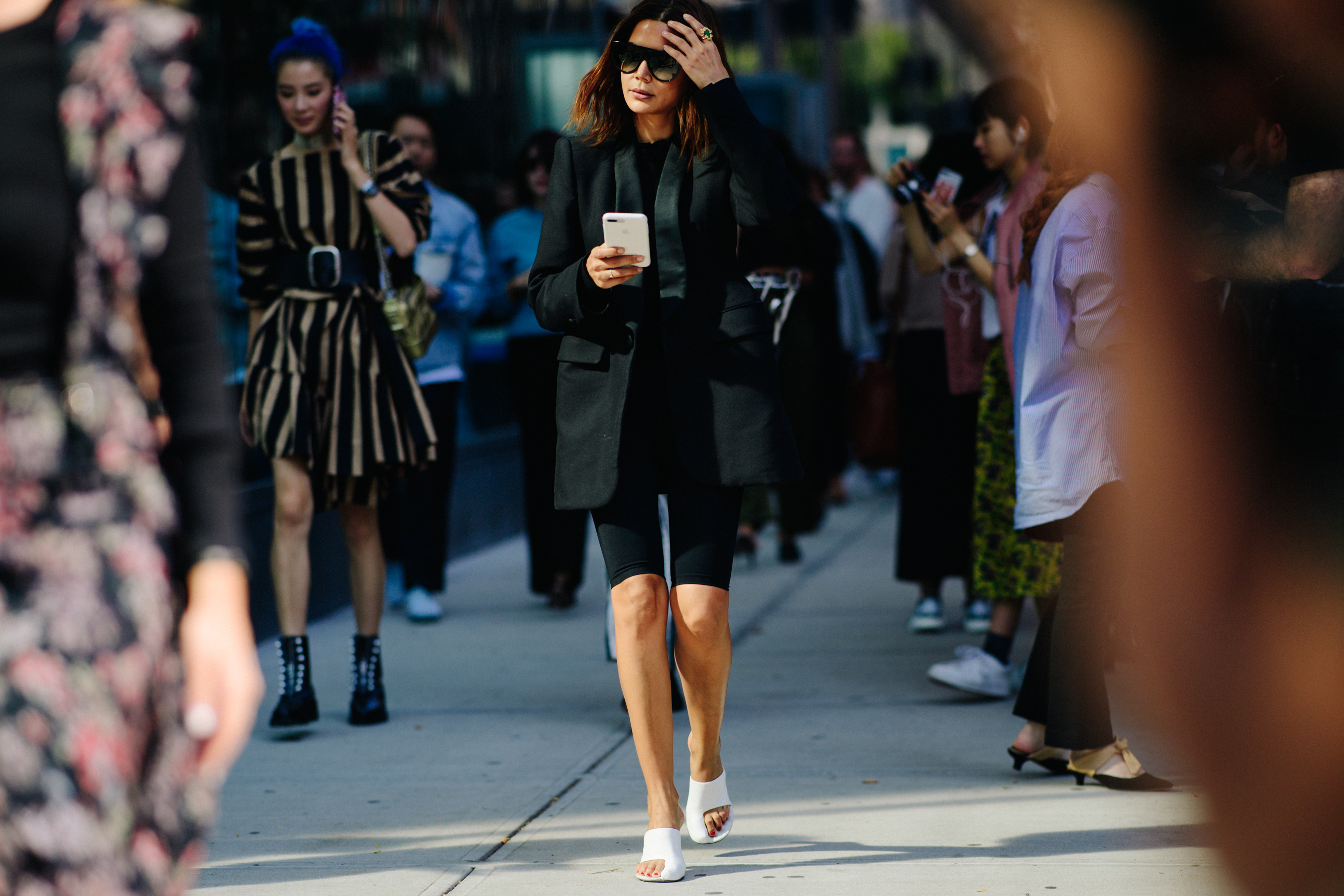 Australian stylist wearing cycling shorts