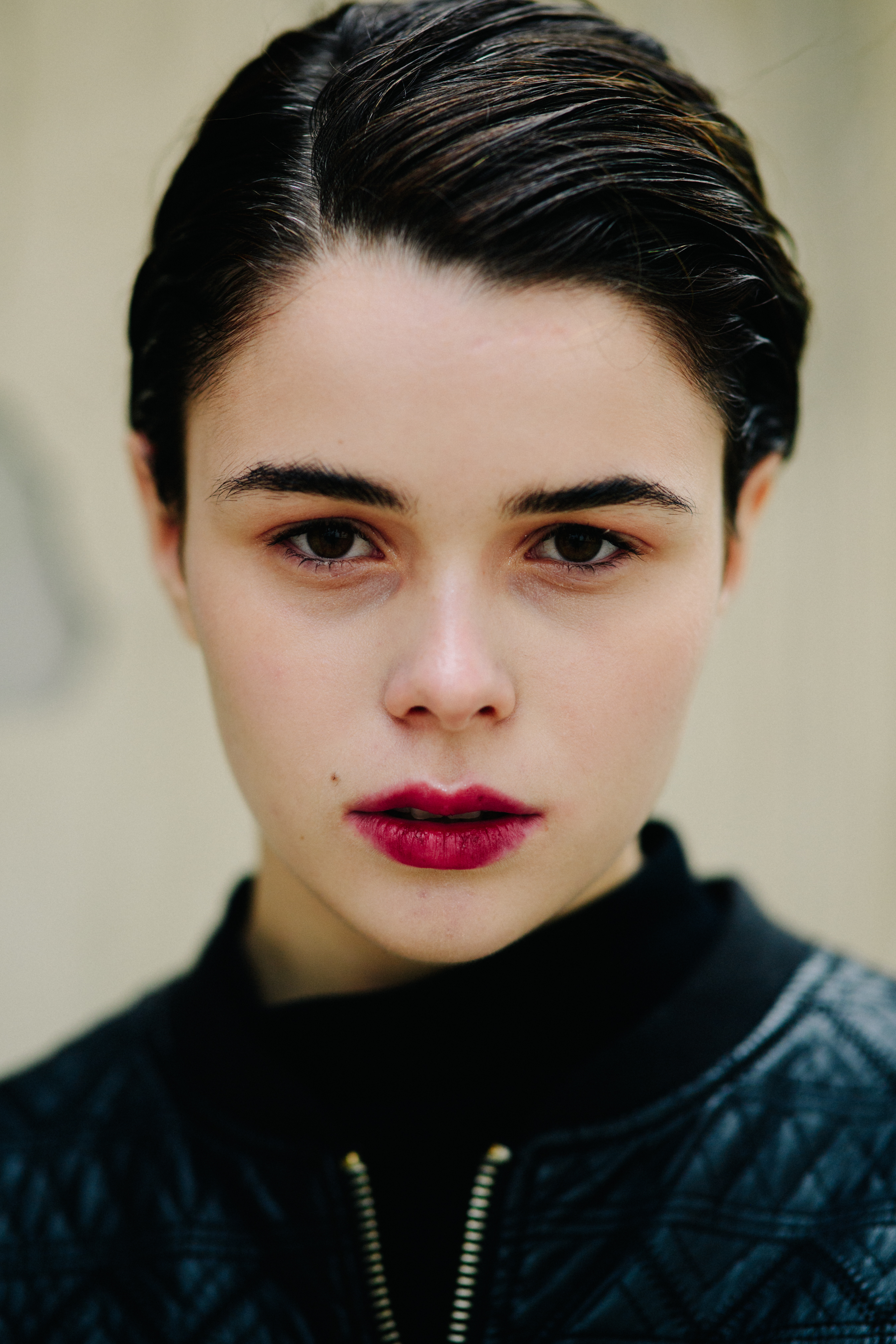 Portrait of a model with red lips