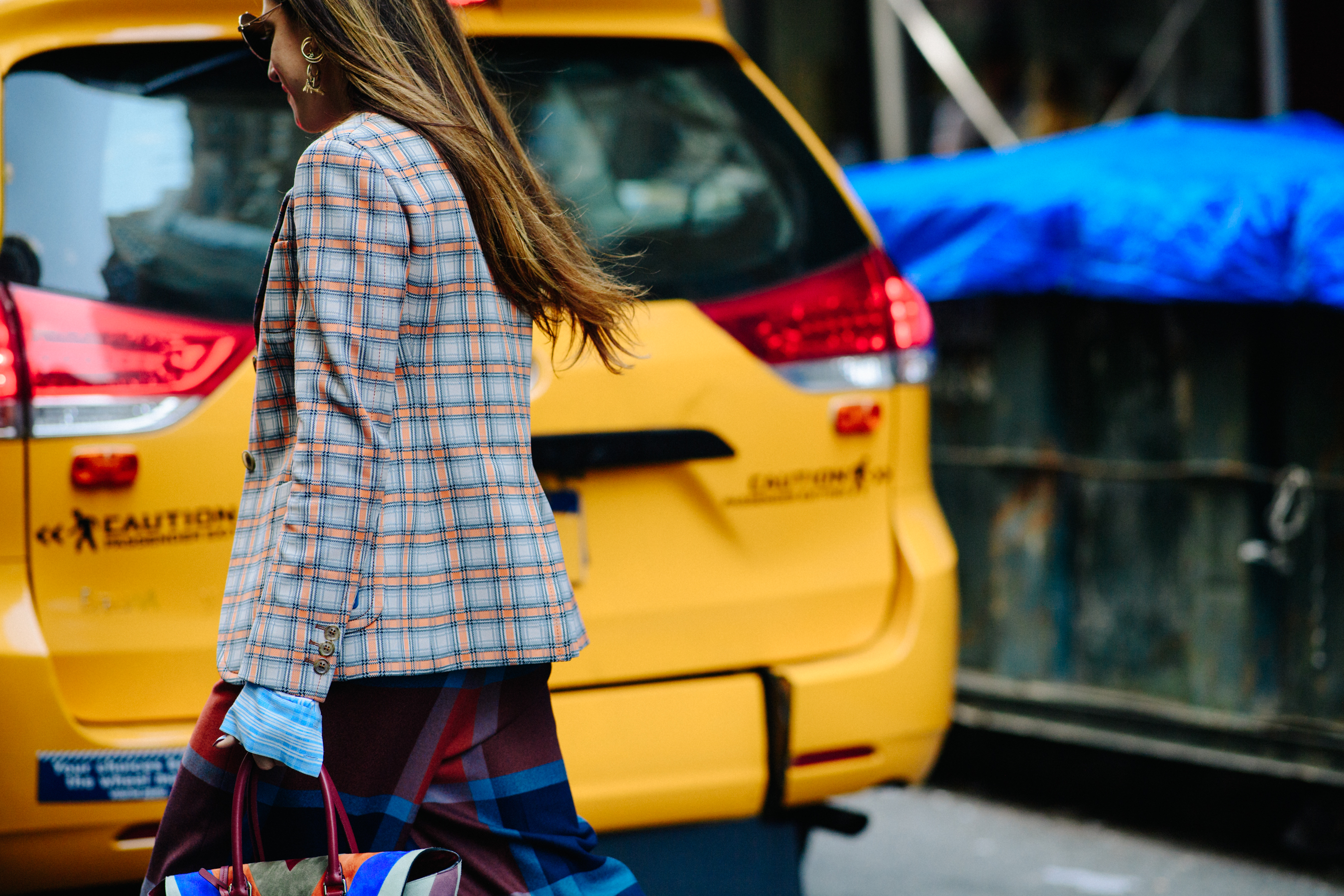 Woman wearing printed blazer