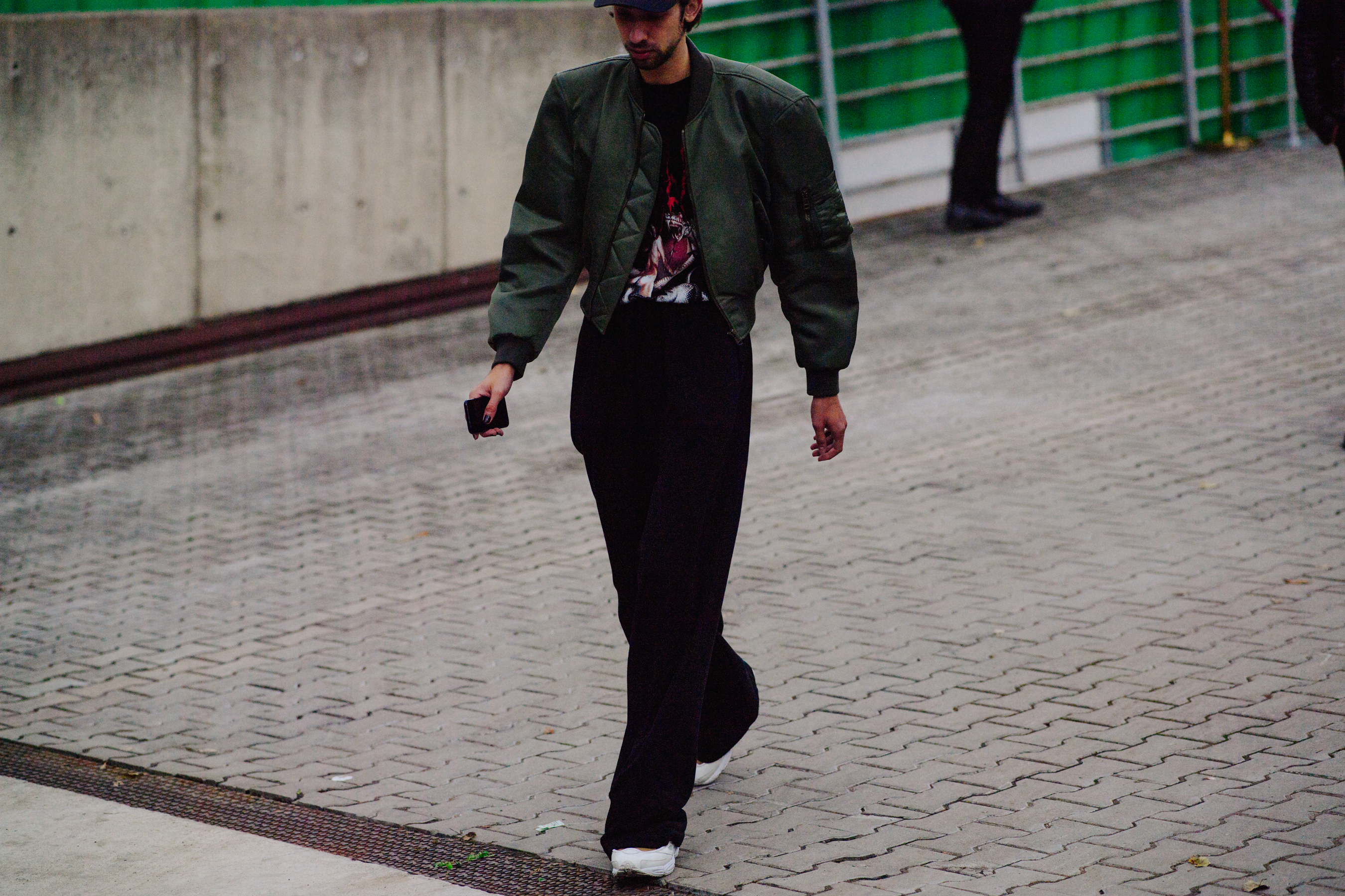 Man wearing Balenciaga box bomber jacket