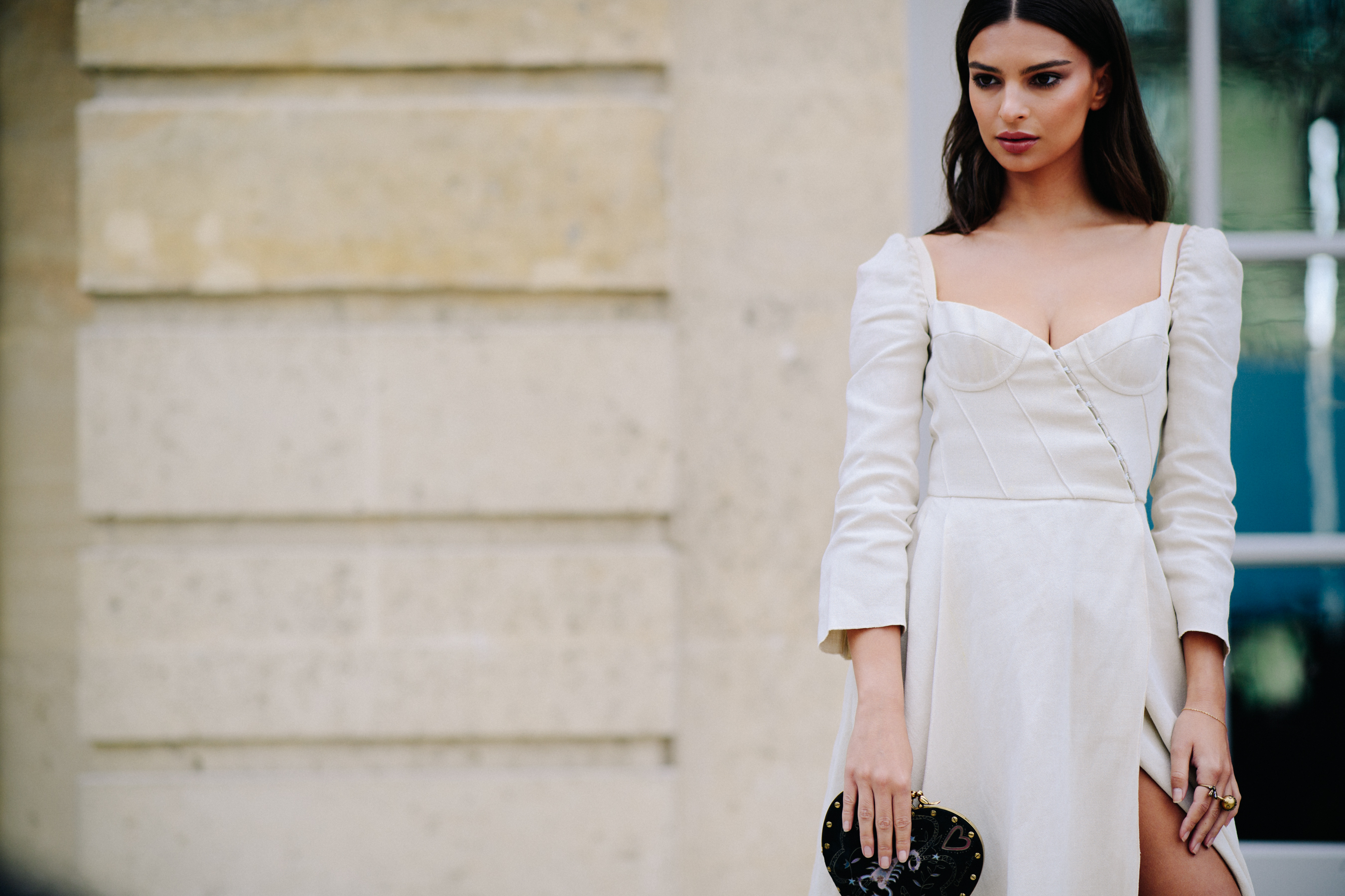 American top model wearing Christian Dior dress