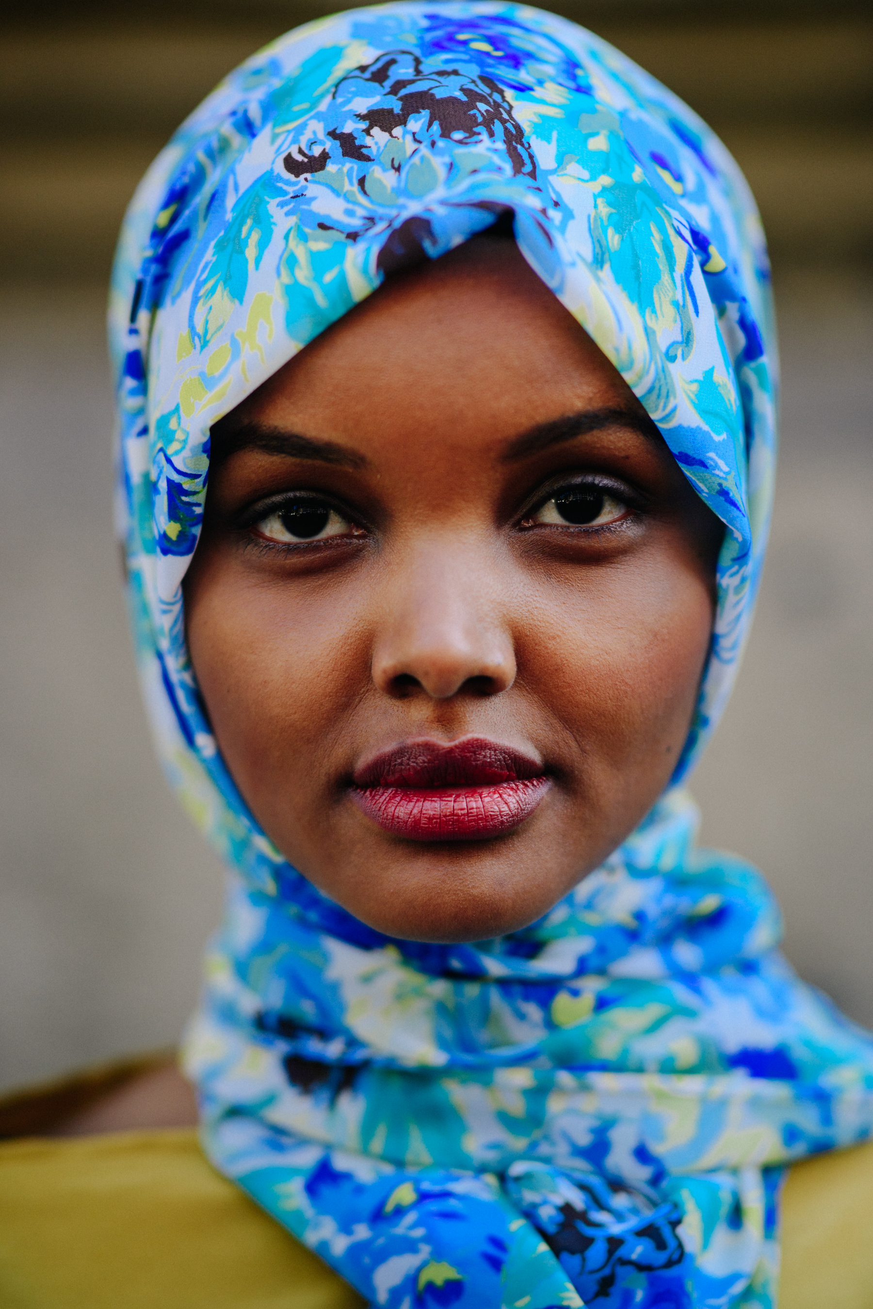 Portrait of model in headscarf
