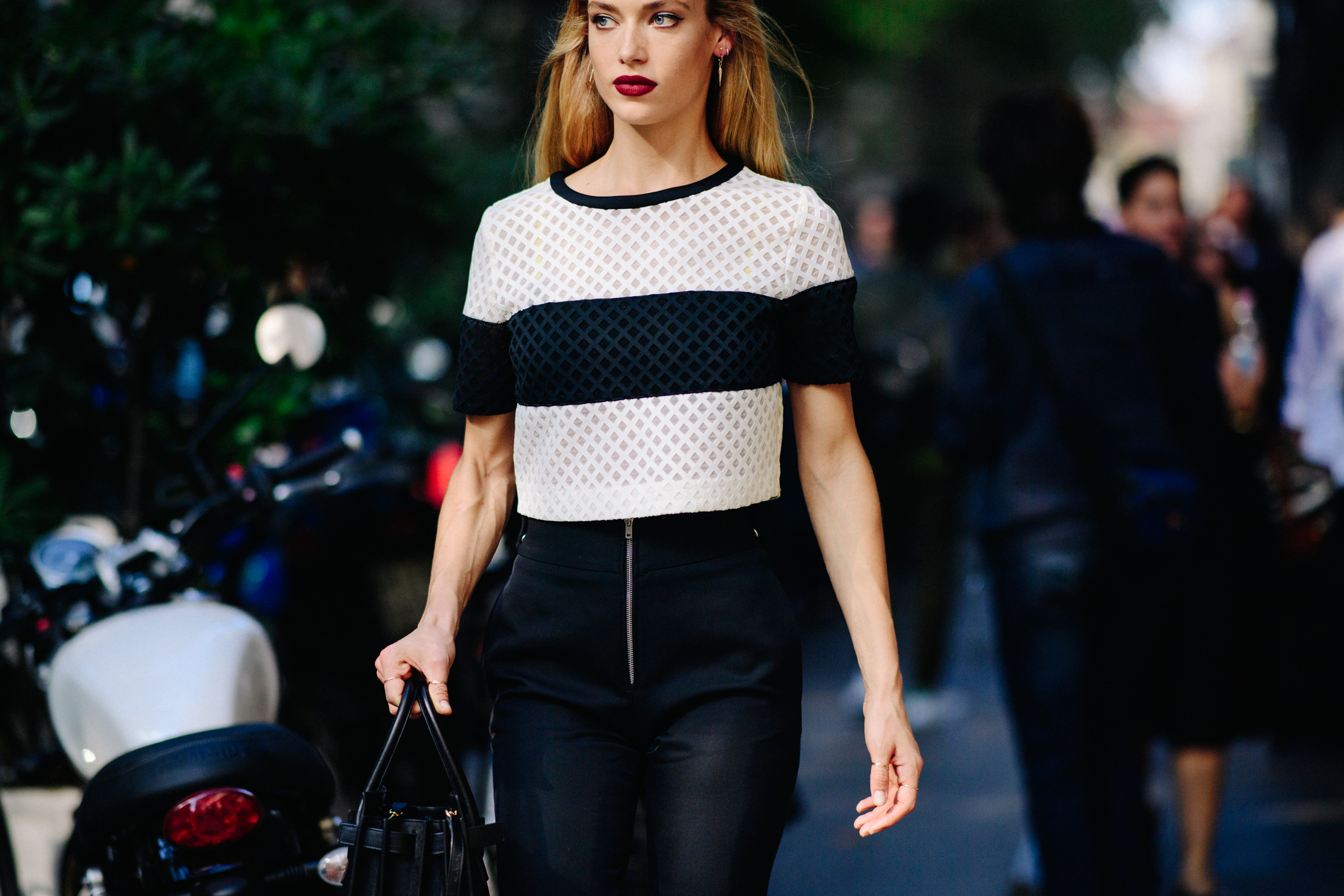 Model with red lip make up