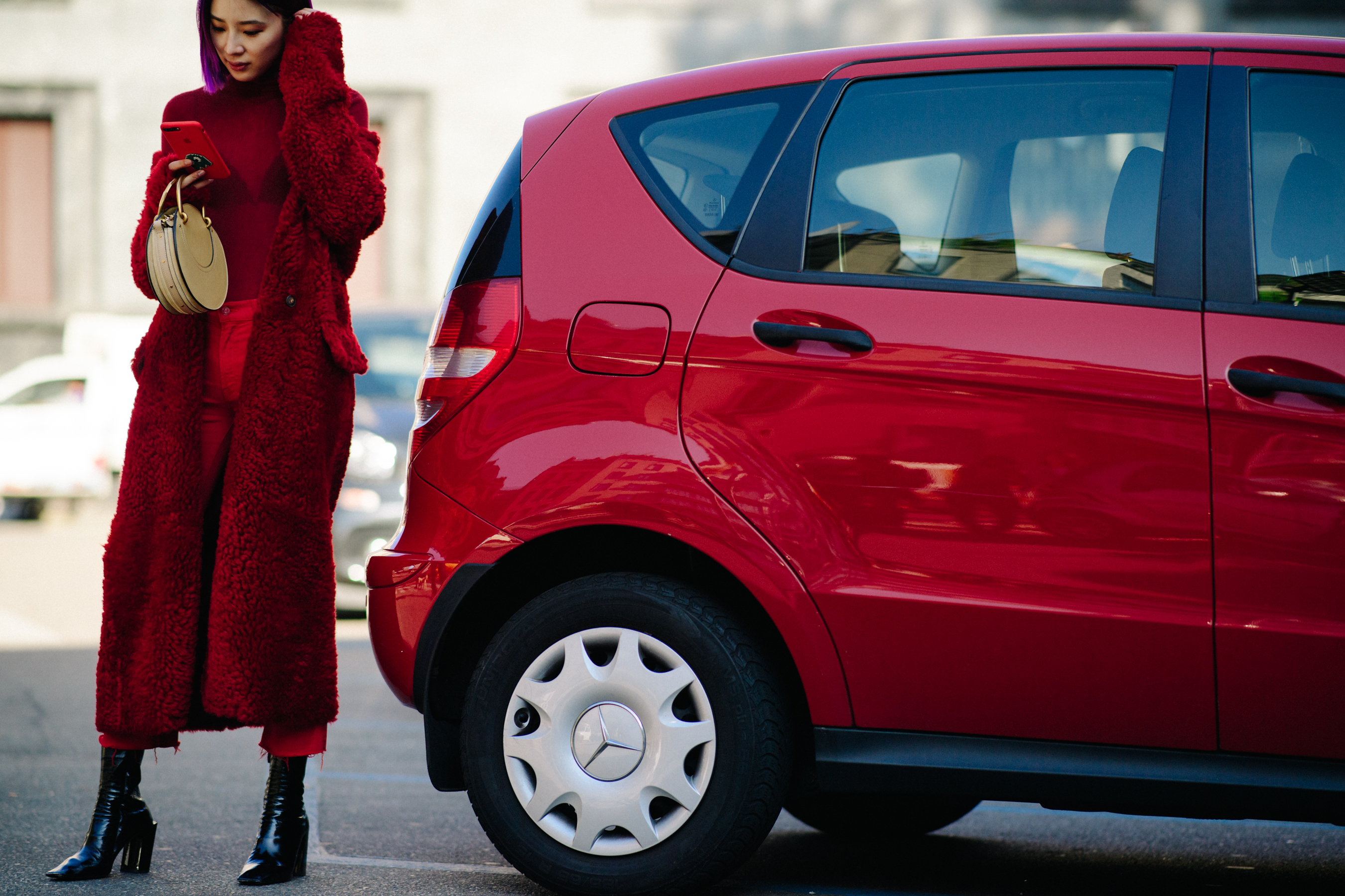 Asian blogger/model wearing red